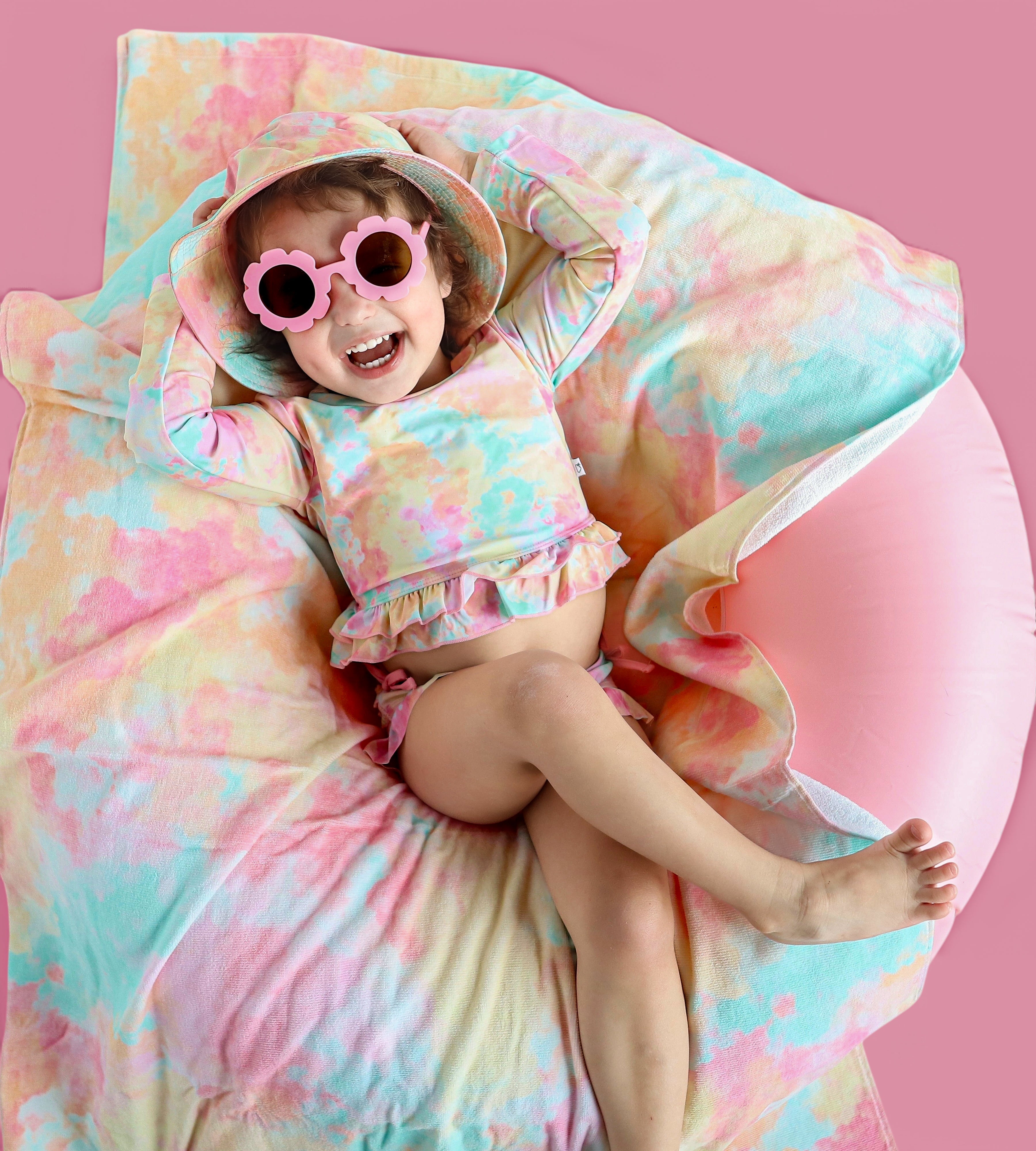 Rainbow Clouds Dream 2-piece Rash Guard Ruffle Swim Suit