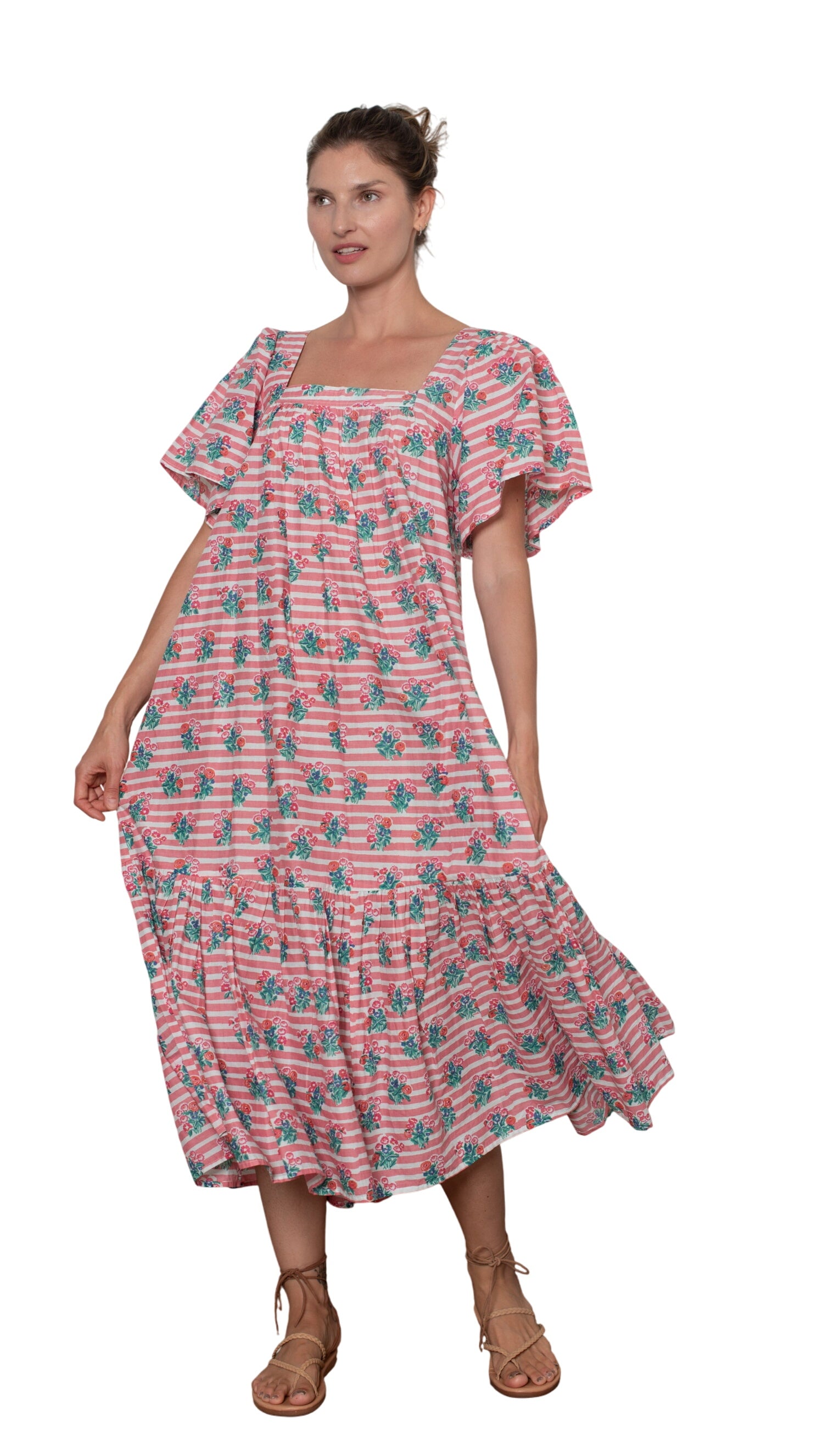 Fifi Dress Pastel Pink Stripe Floral