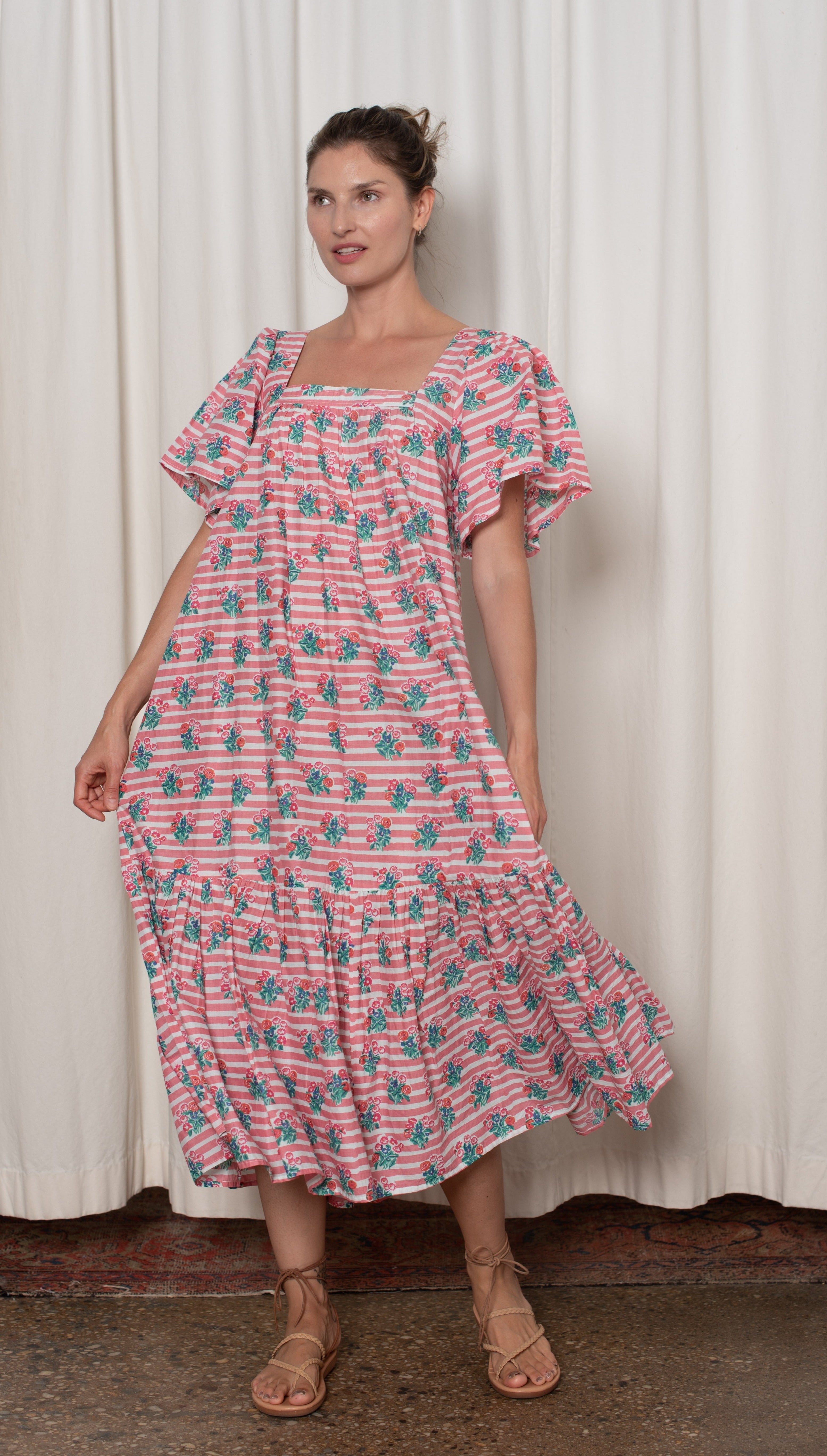 Fifi Dress Pastel Pink Stripe Floral