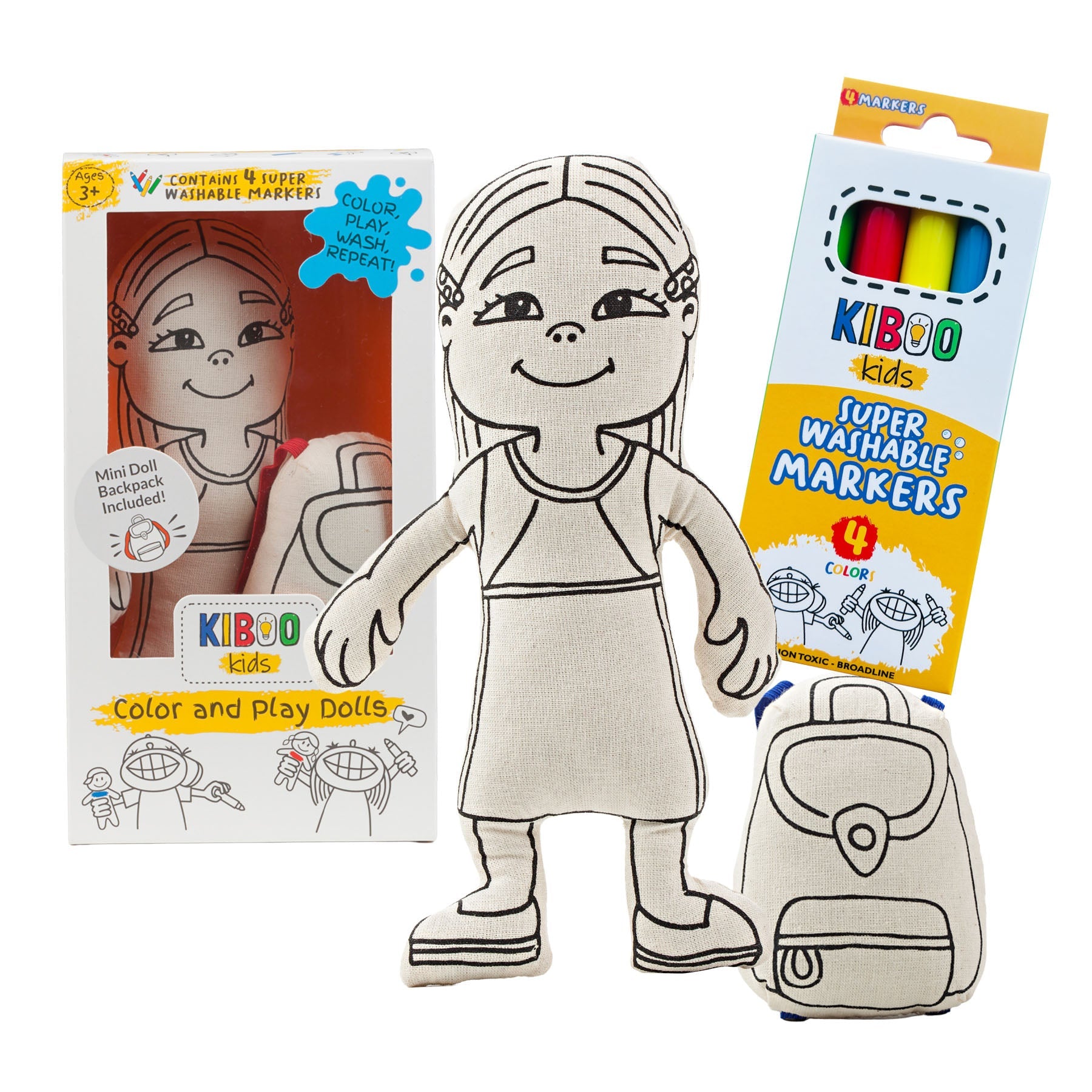 Kiboo Kids: Girl With Long Hair - Colorable And Washable Doll For Creative Play