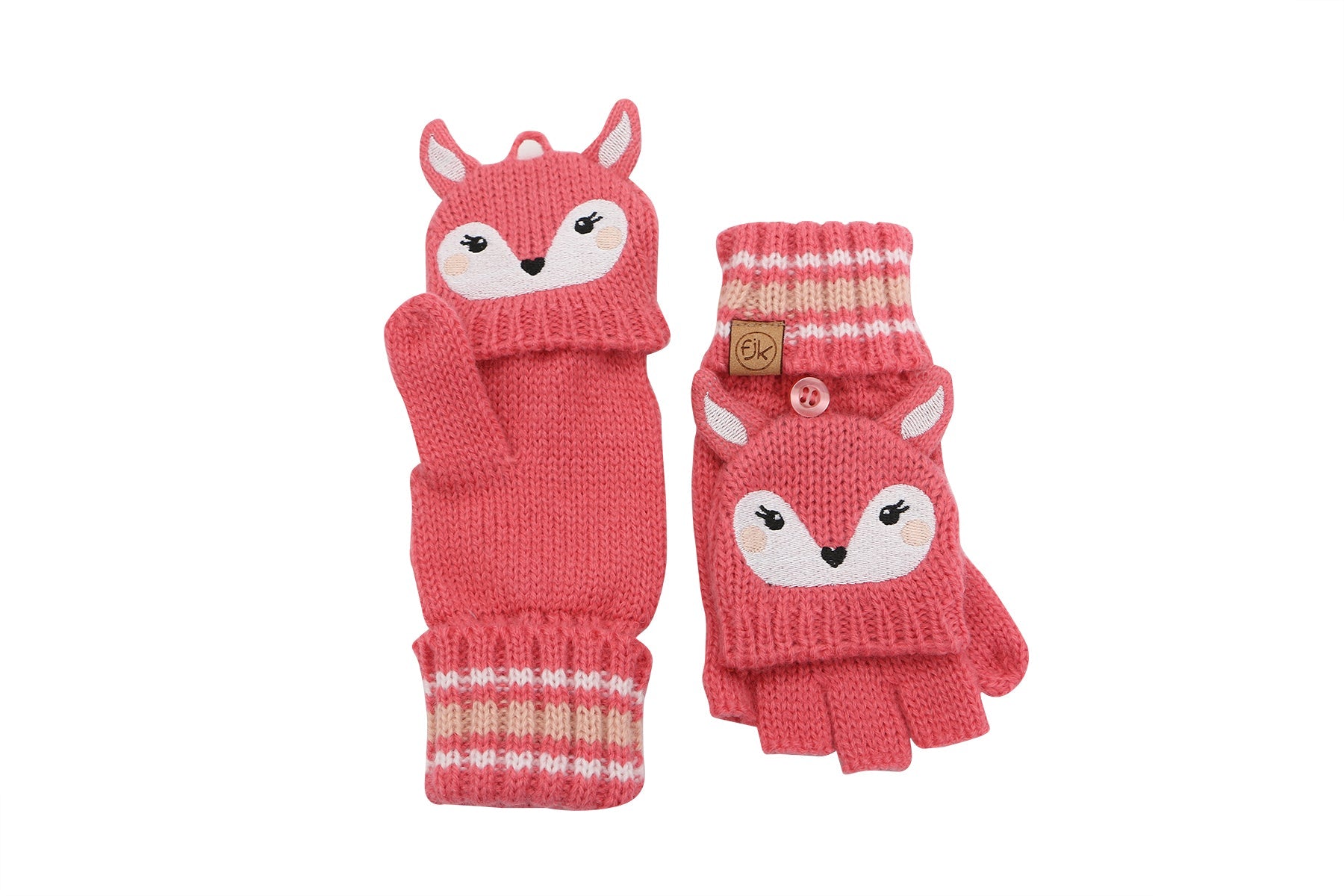 Toddler/kids Knitted Fingerless Gloves With Mitten Flaps - Deer