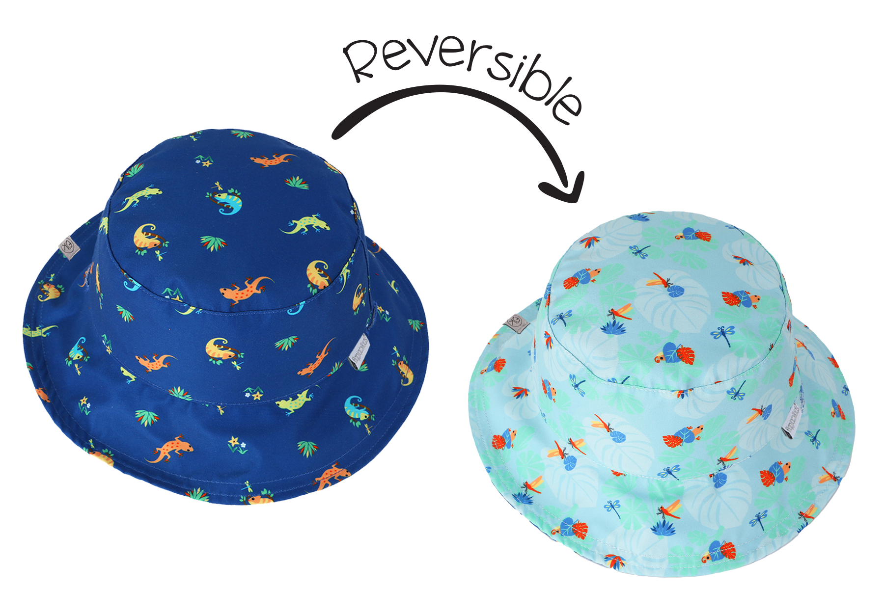 Baby/kids Reversible Patterned Sun Hat - Blue Chameleon | Tropical