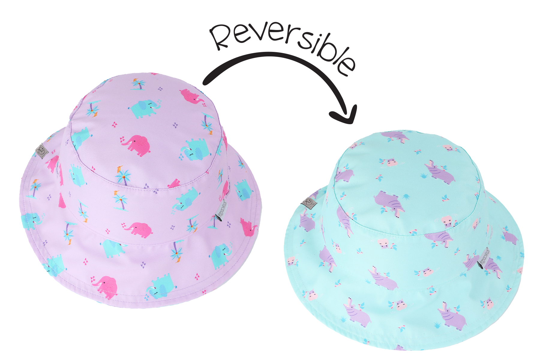 Baby/kids Reversible Patterned Sun Hat - Hippo | Elephant