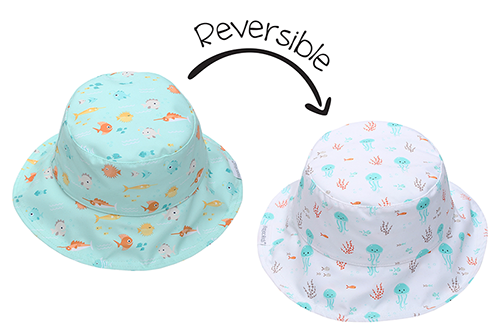 Baby/kids Reversible Patterned Sun Hat - Fish | Jellyfish