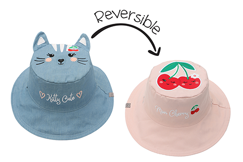 Baby/kids Reversible Sun Hat - Cat | Cherry