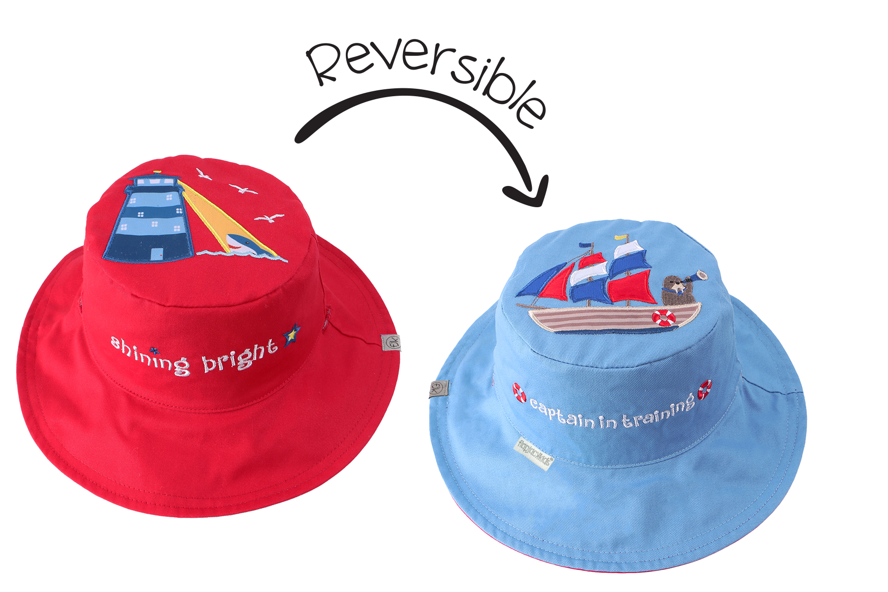 Baby/kids Reversible Sun Hat - Tall Ship | Lighthouse