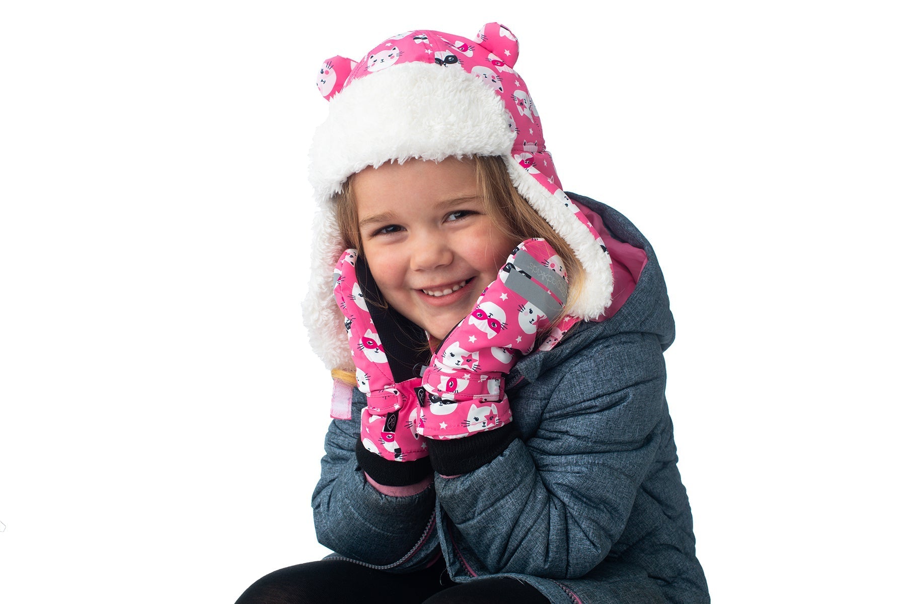 Baby/kids Water Repellent Trapper Hat - Cat (pink)