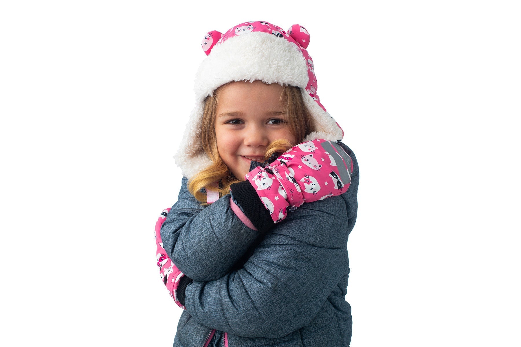 Baby/kids Water Repellent Ski Mittens - Cat (pink)