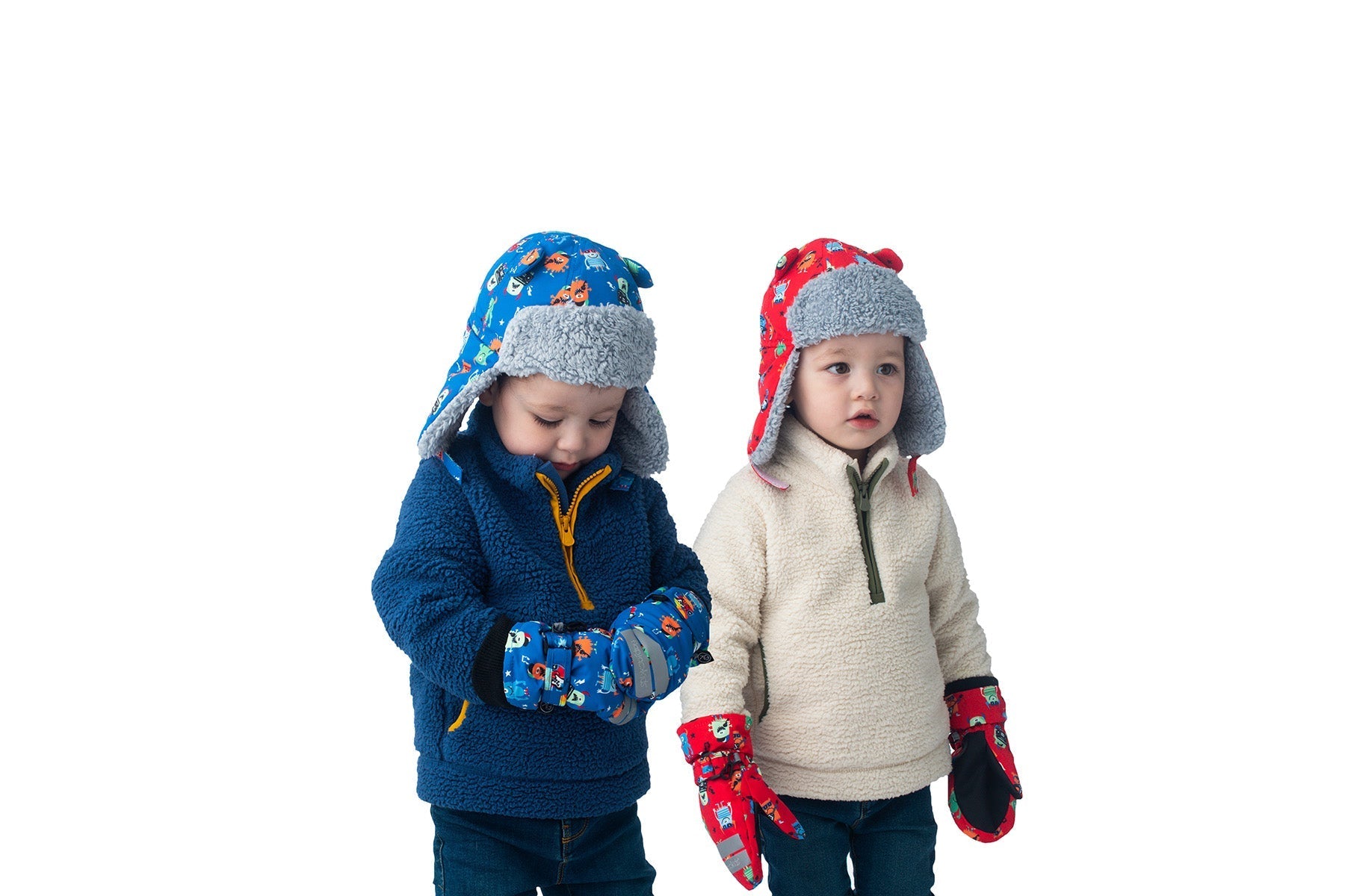 Baby/kids Water Repellent Ski Mittens - Monsters (blue)