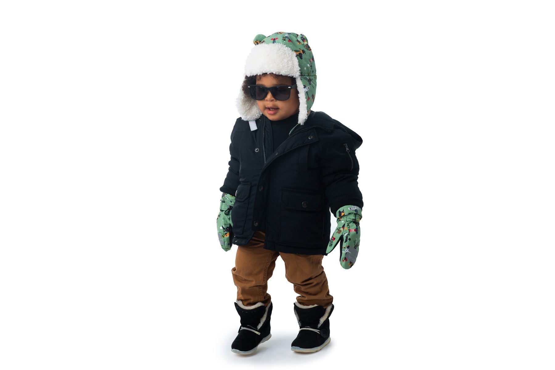 Baby/kids Water Repellent Ski Mittens - Black Bear