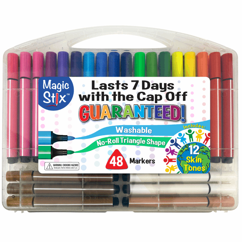 Triangular Magic Stix Markers, 48 Pack, Includes Global Skin Tones, Last 7 Days No Cap!