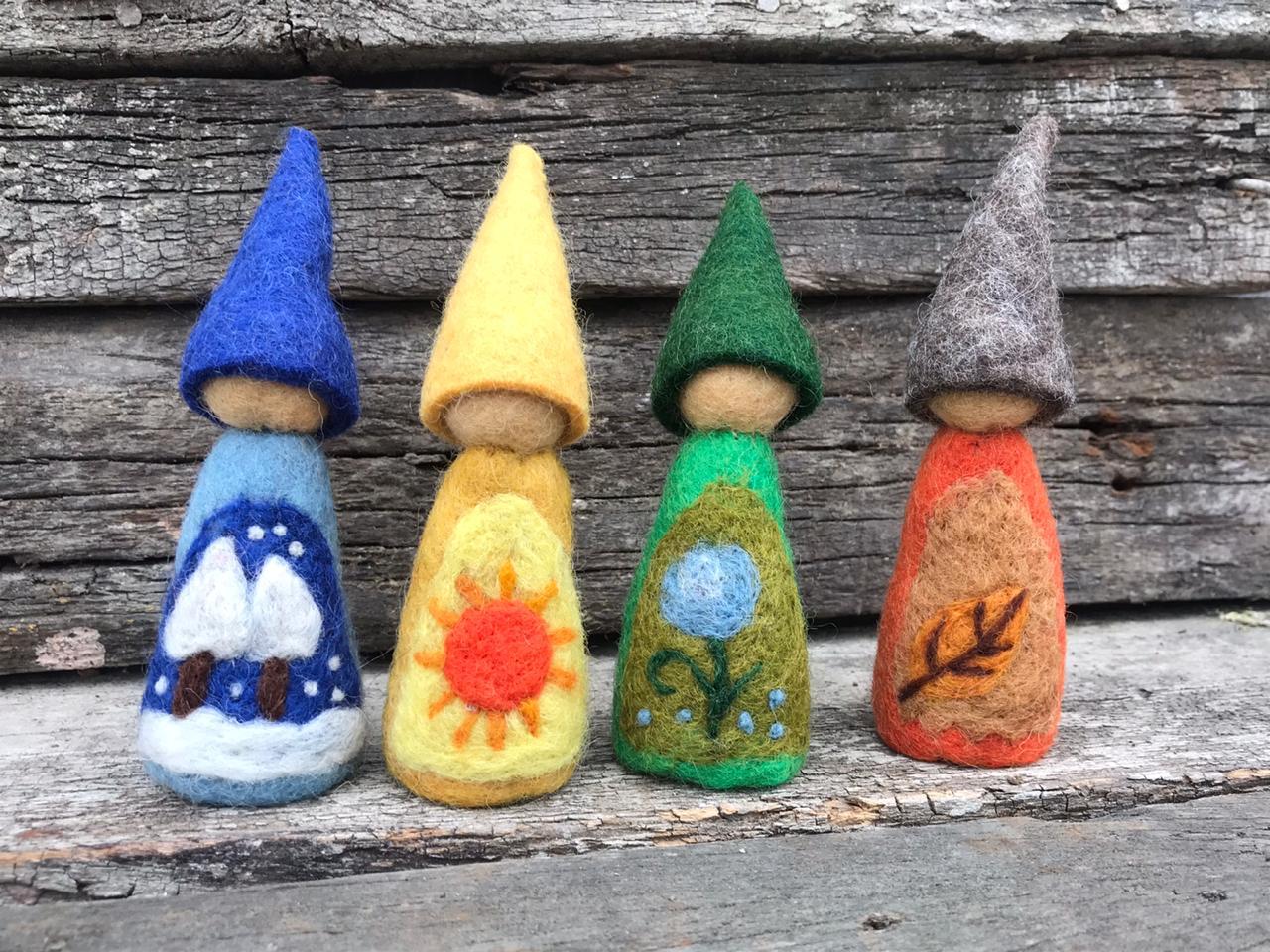 Felt Finger Puppets Set Of 4 - Four Seasons Gnomes