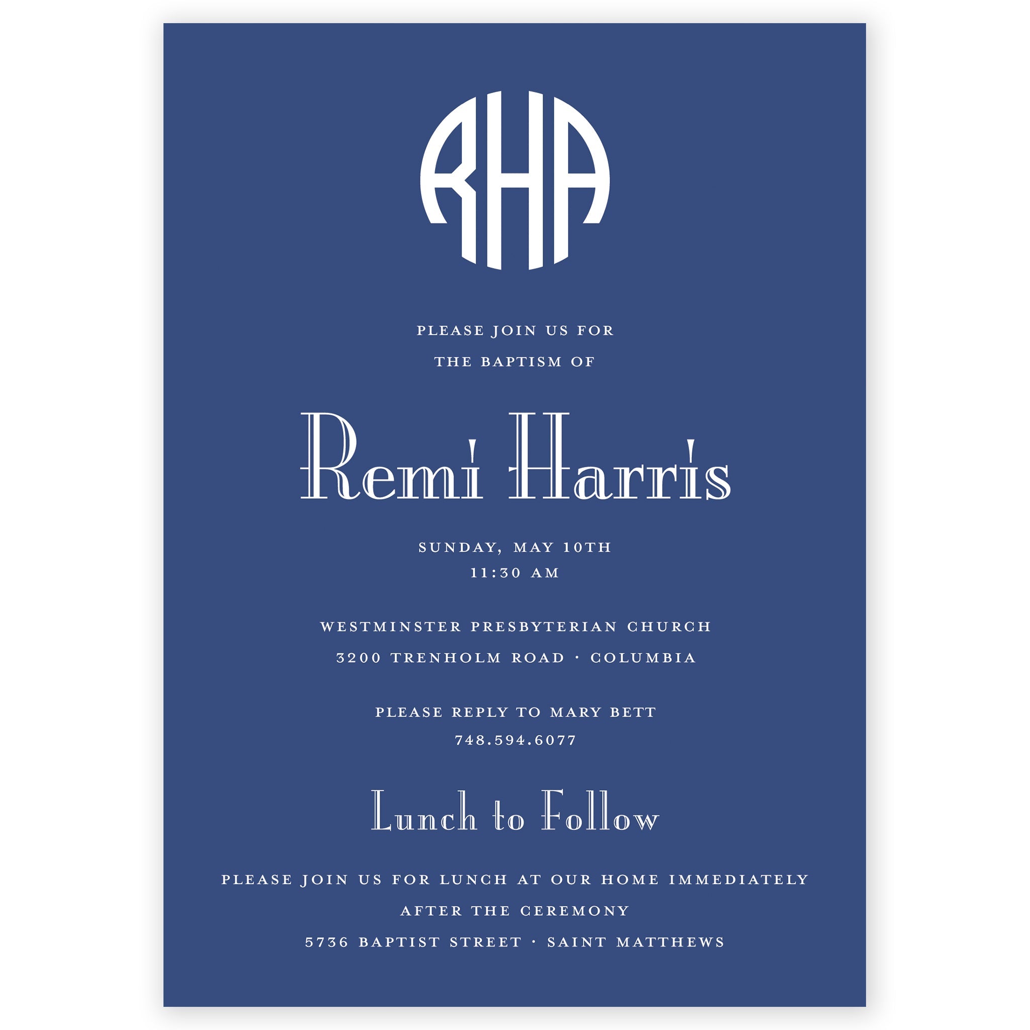 Navy Round Monogram Invitation