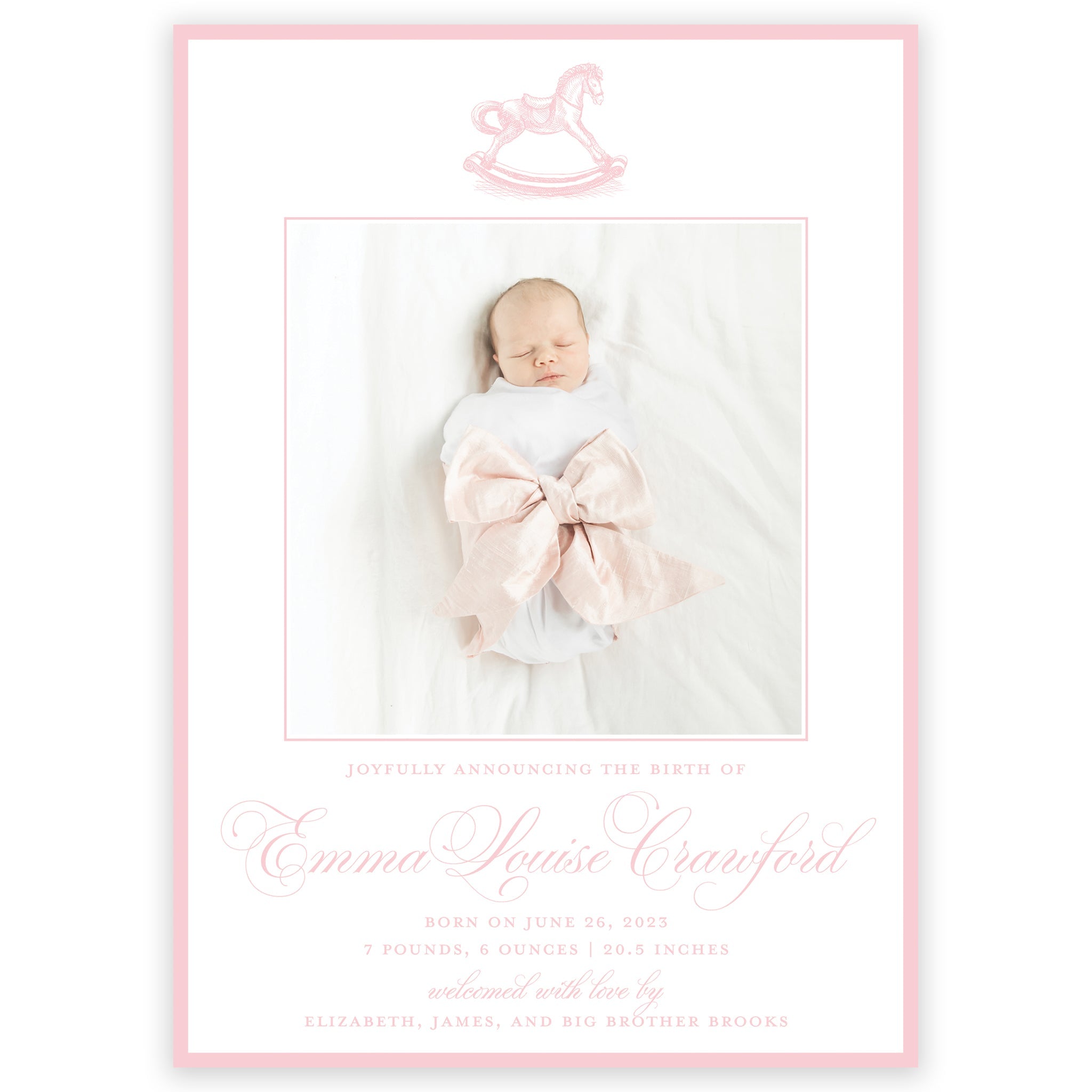 Pink Rocking Horse Birth Announcement