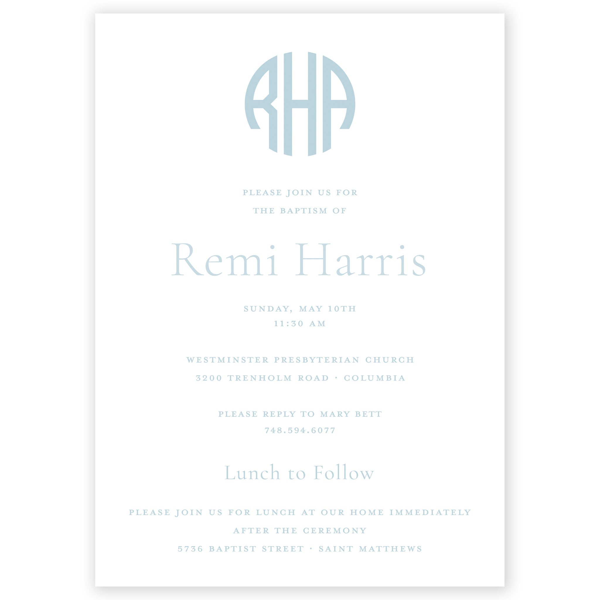 Pale Blue Round Monogram Invitation