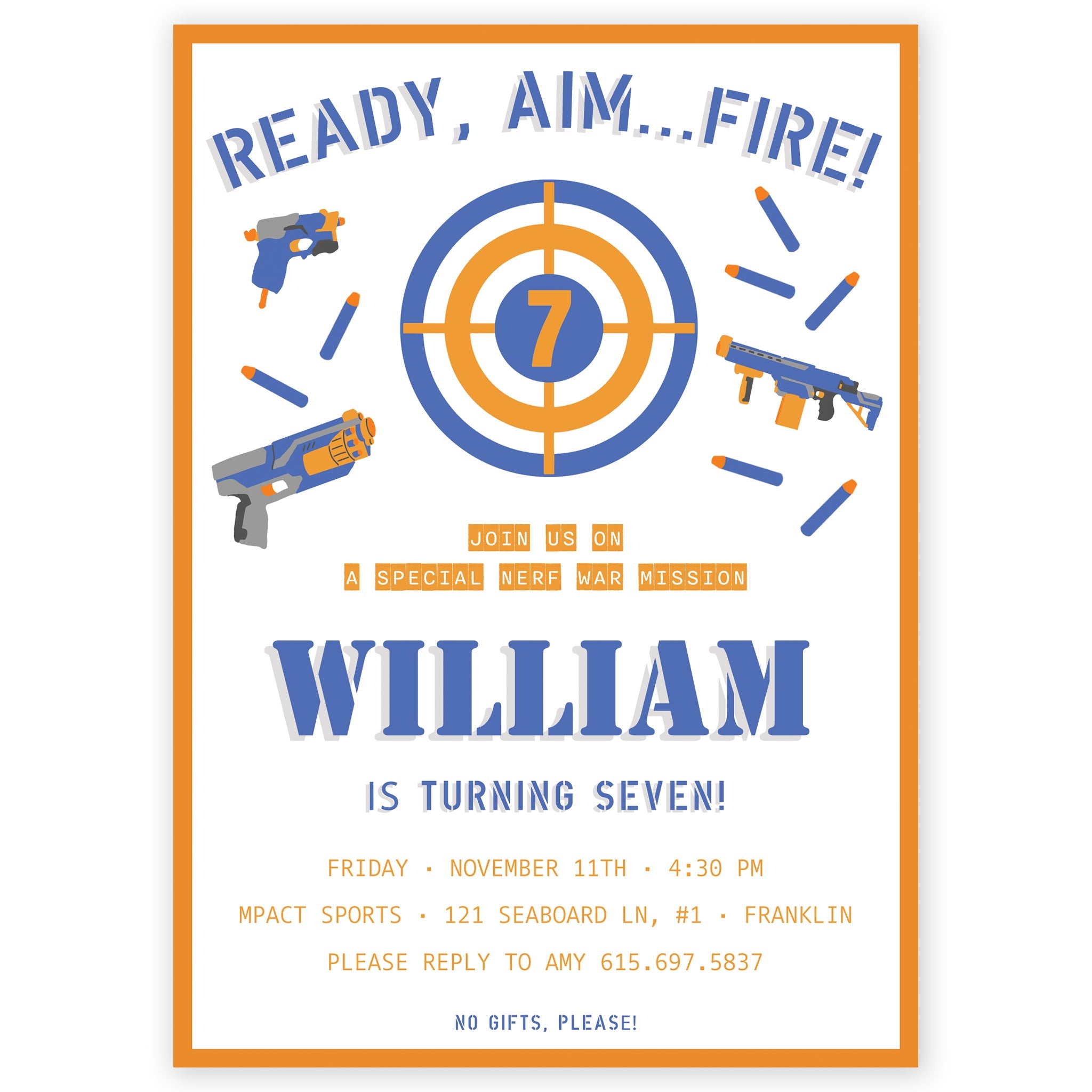 Dart Gun Birthday Invitation