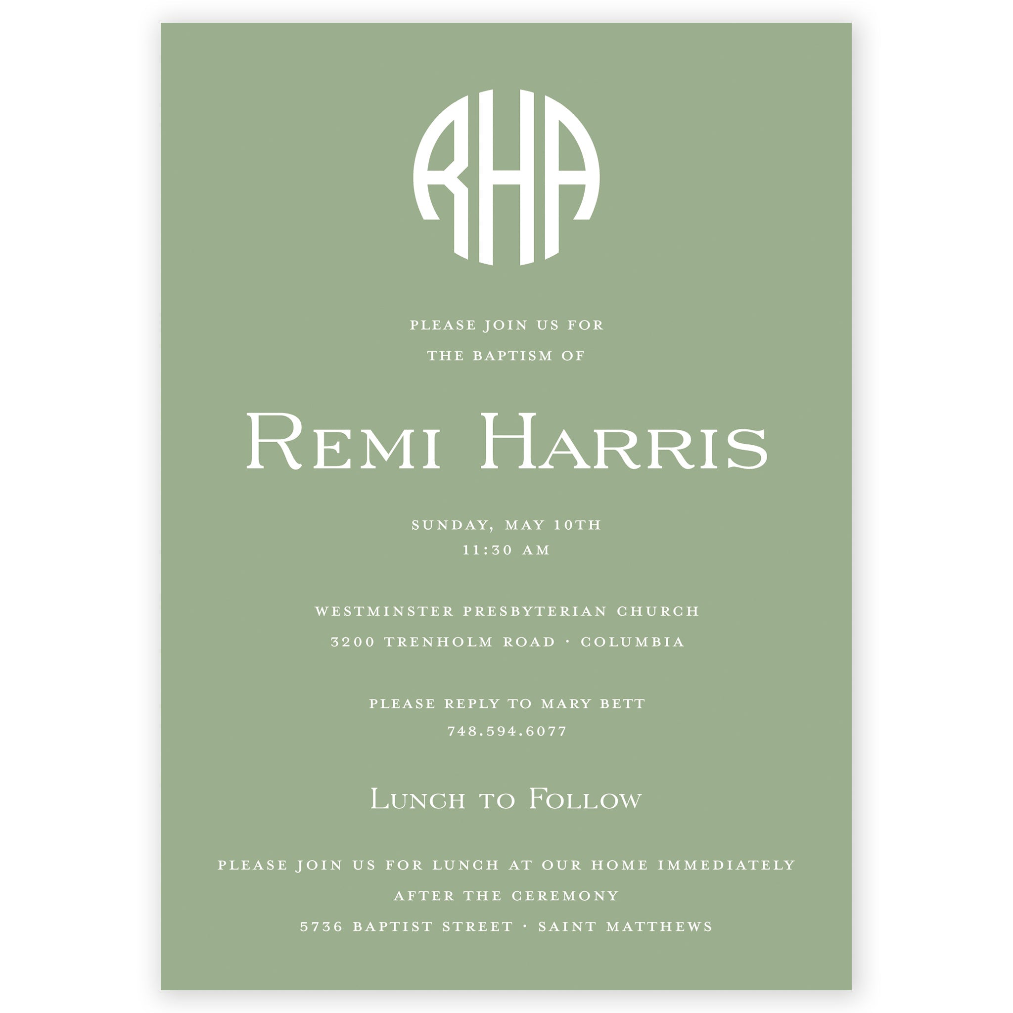 Sage Round Monogram Invitation
