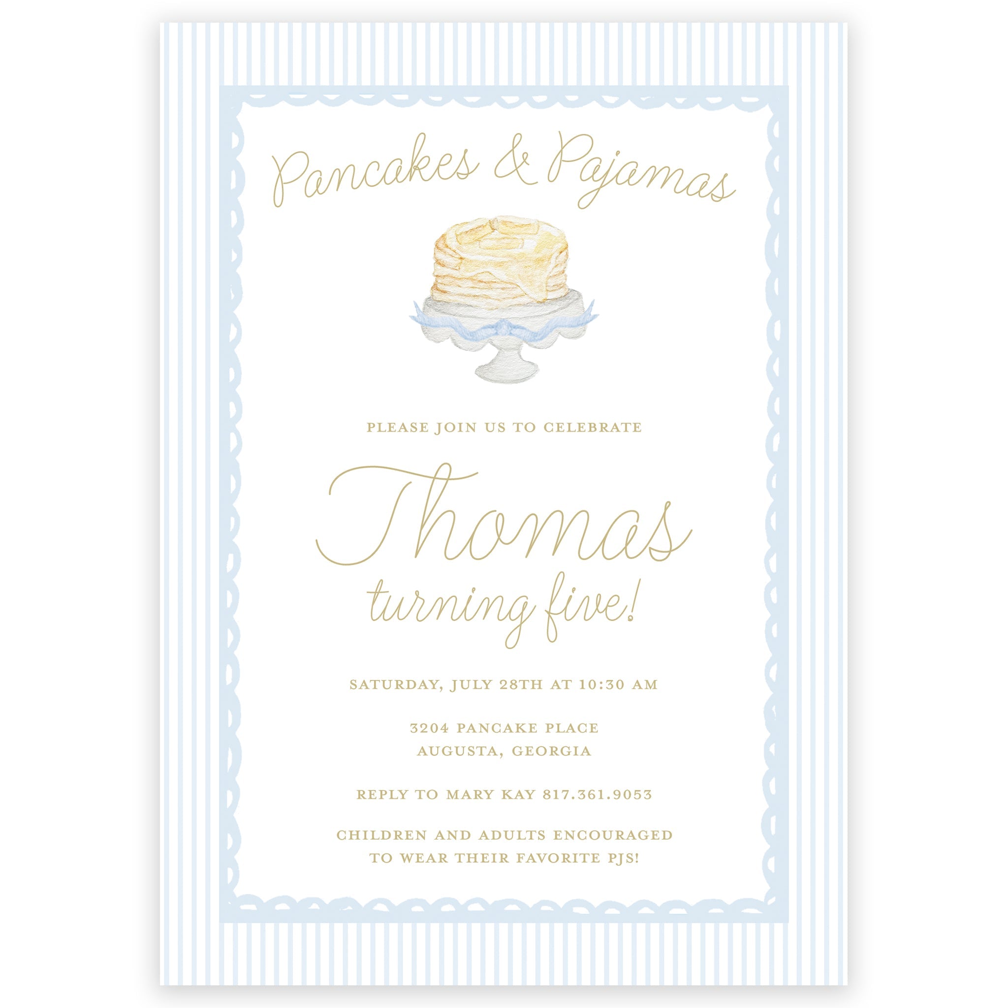 Pancakes & Pajamas Birthday Invitation - Blue