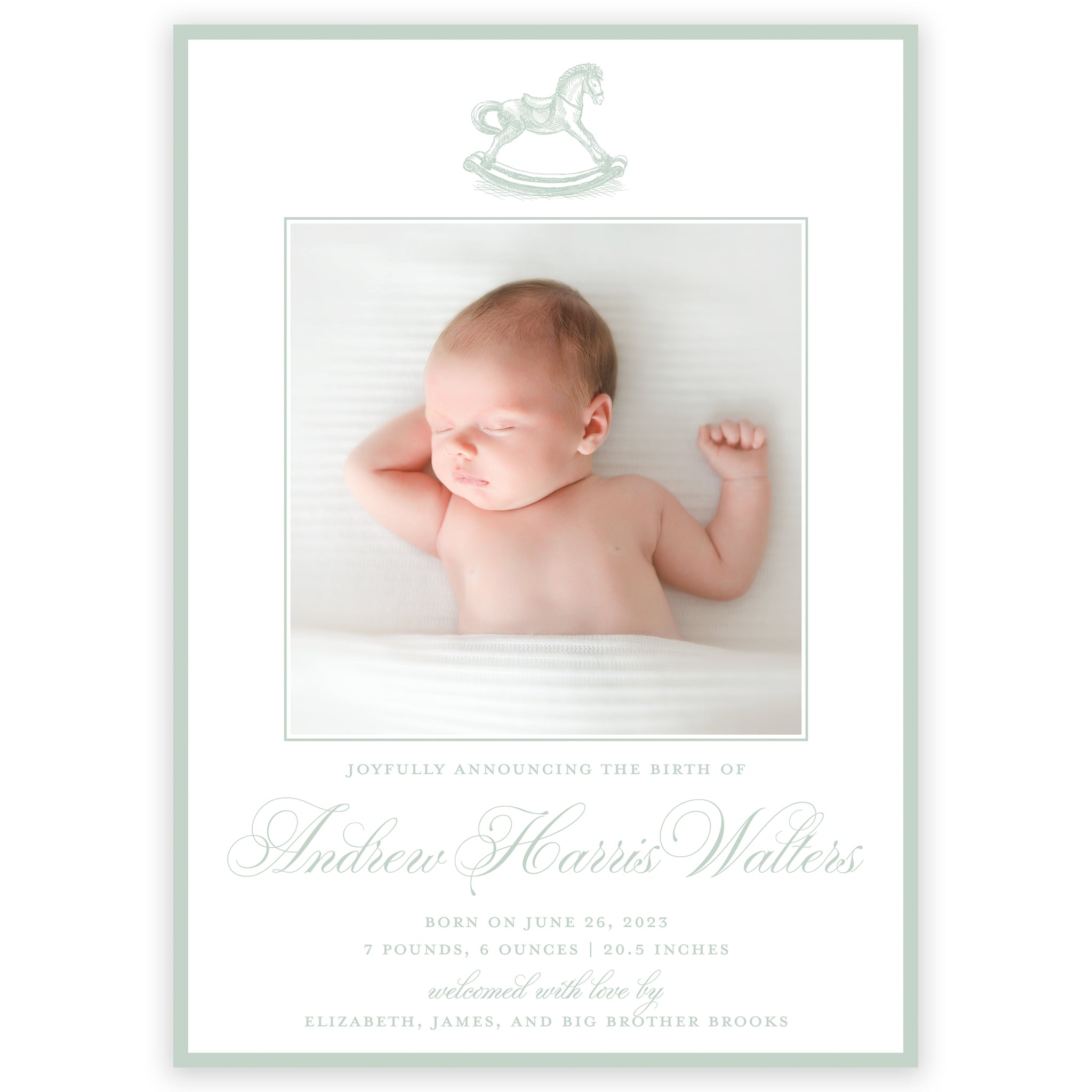Sage Rocking Horse Birth Announcement