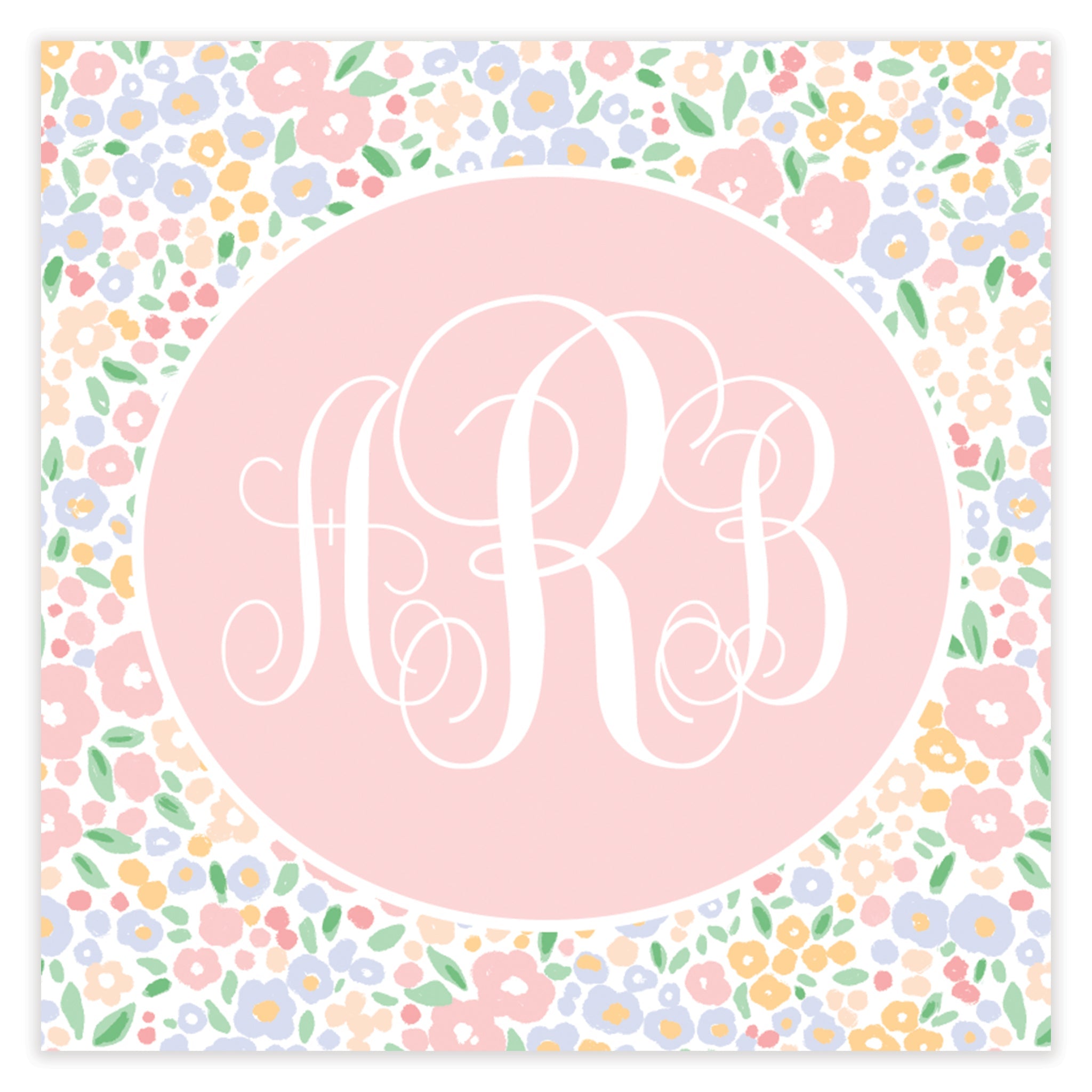 Pink Ditsy Floral Monogram Enclosure Card