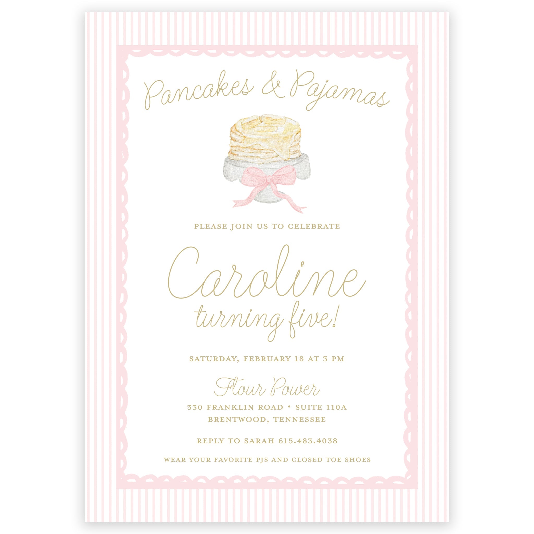 Pancakes & Pajamas Birthday Invitation - Pink