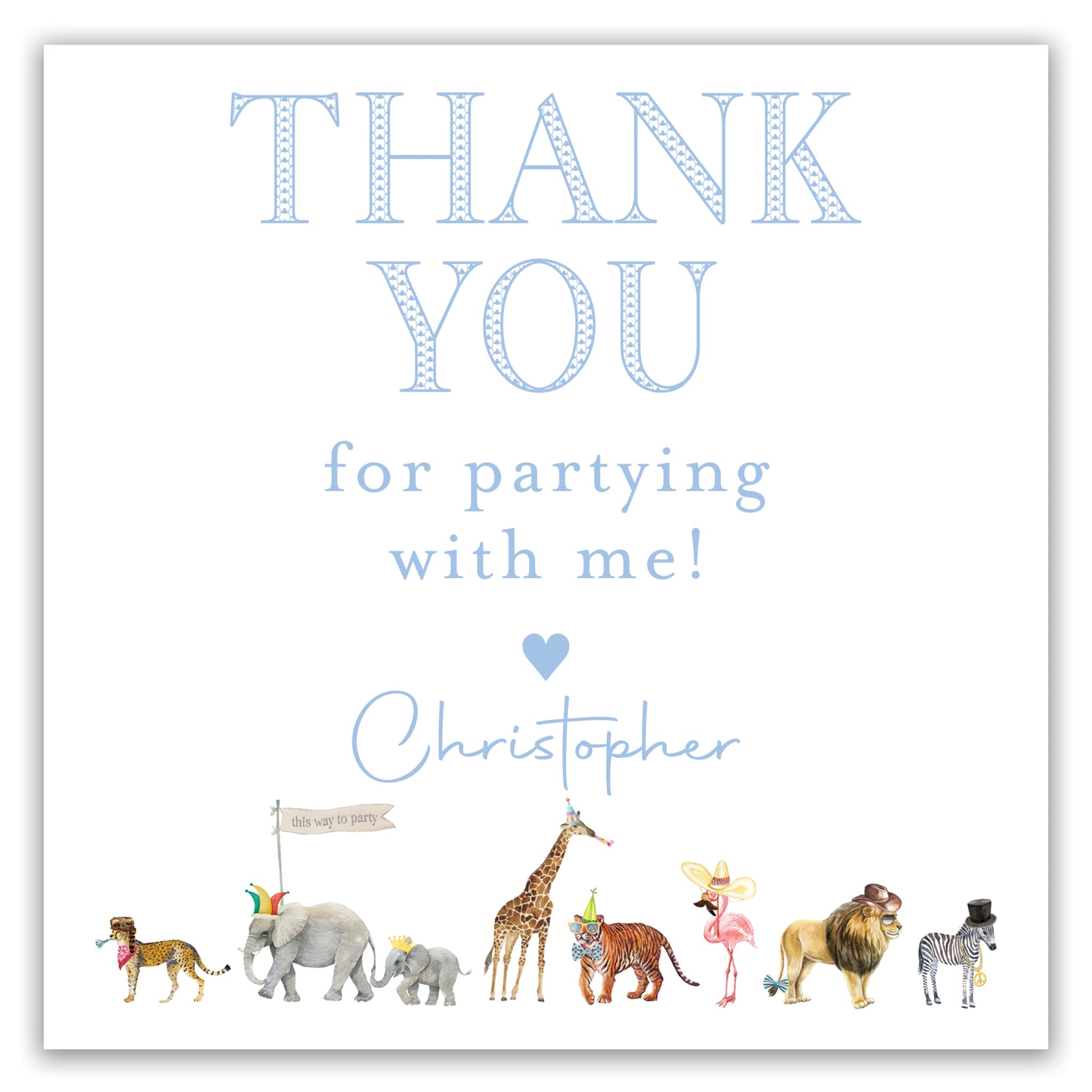 Blue Party Animal Party Favor Card