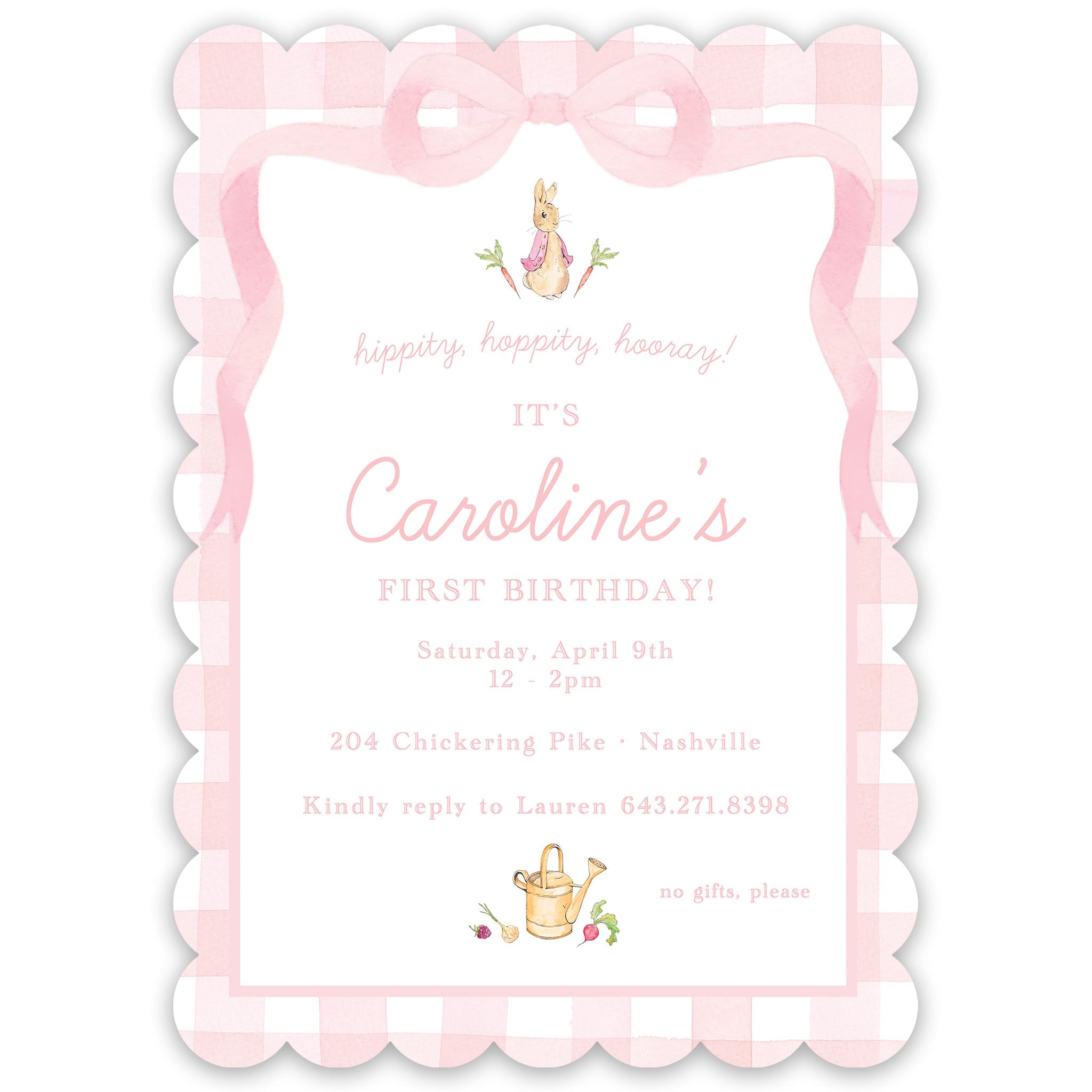 Pink Peter Rabbit Birthday Invitation