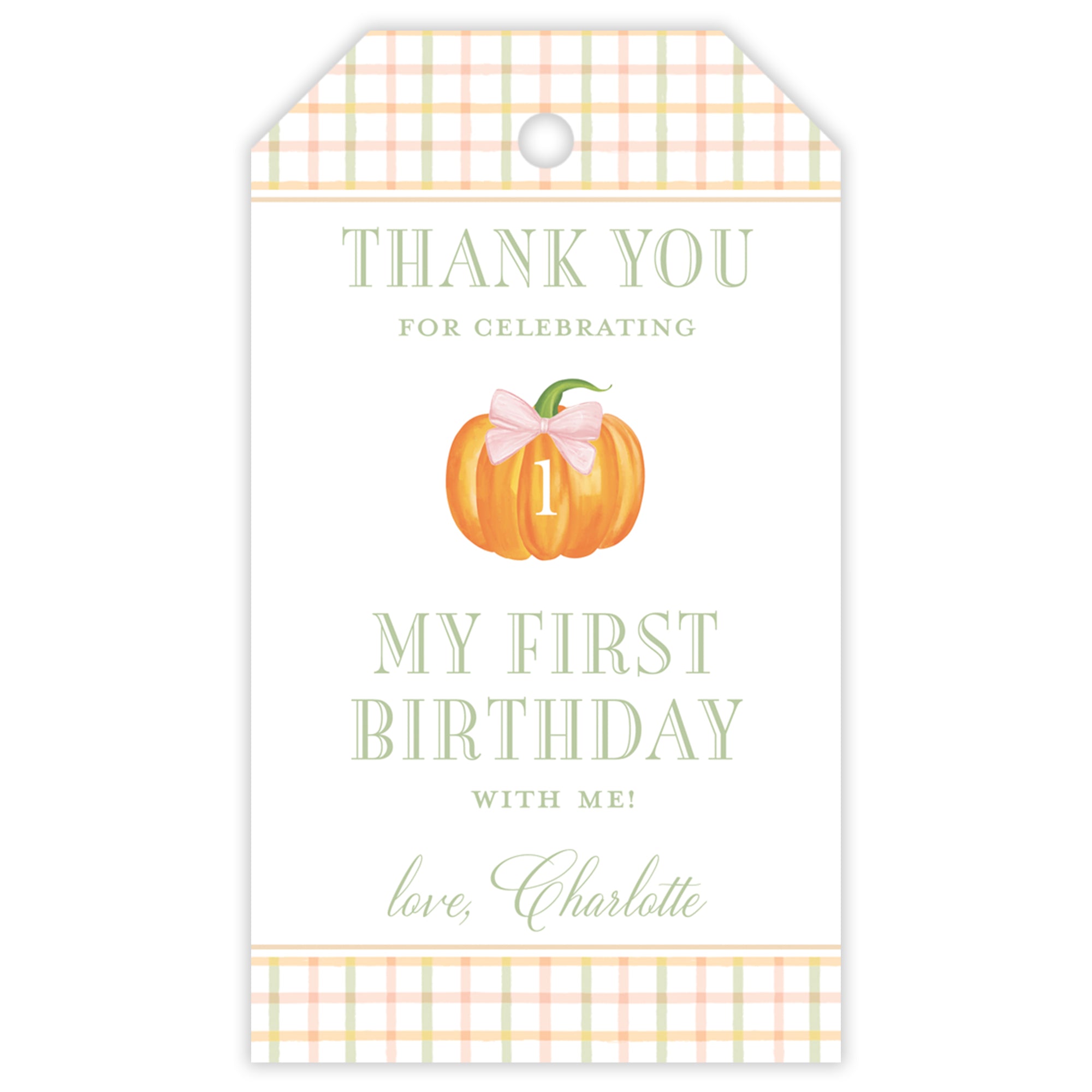 Pink Fall Pumpkin Party Favor Tag