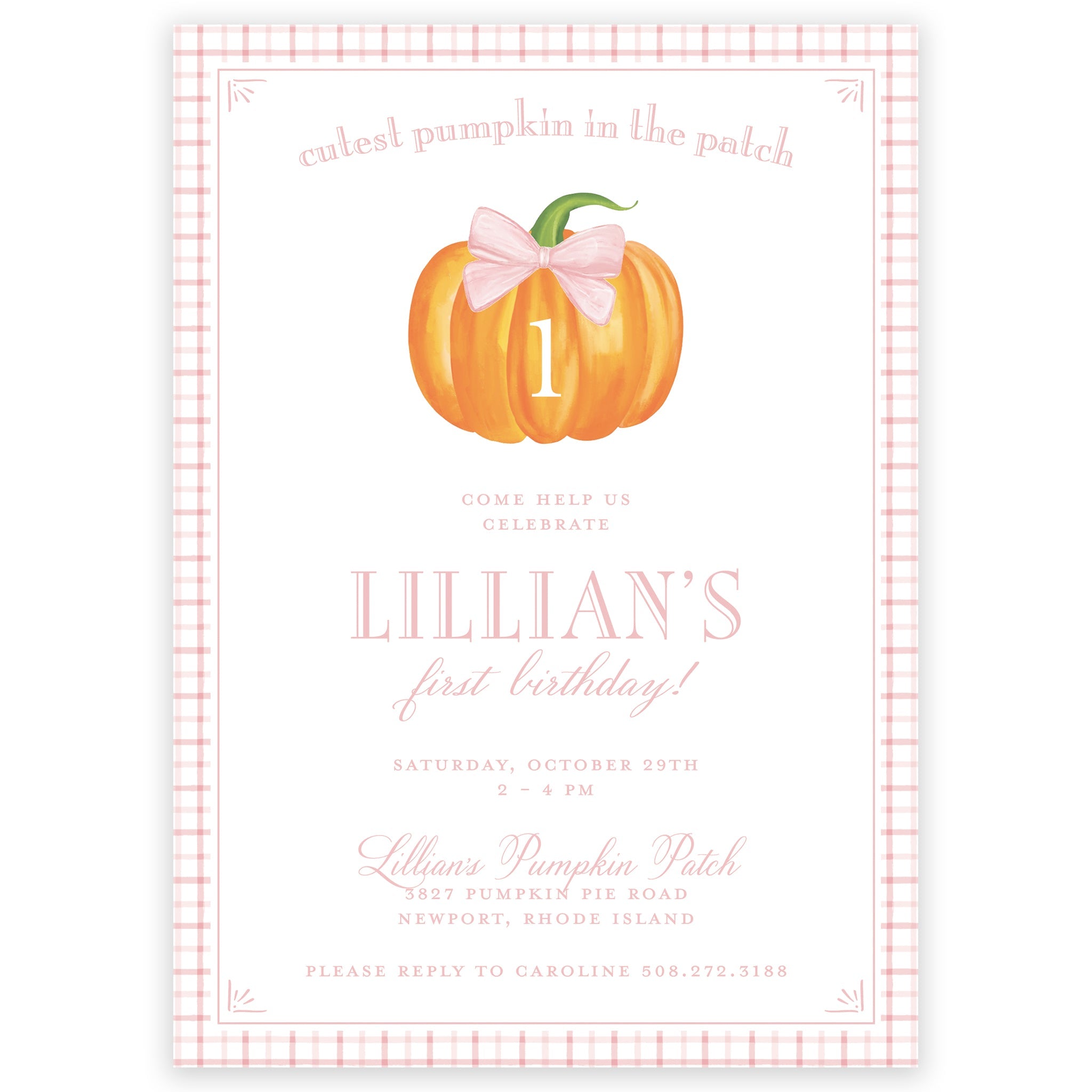 All Pink Fall Pumpkin Birthday Invitation