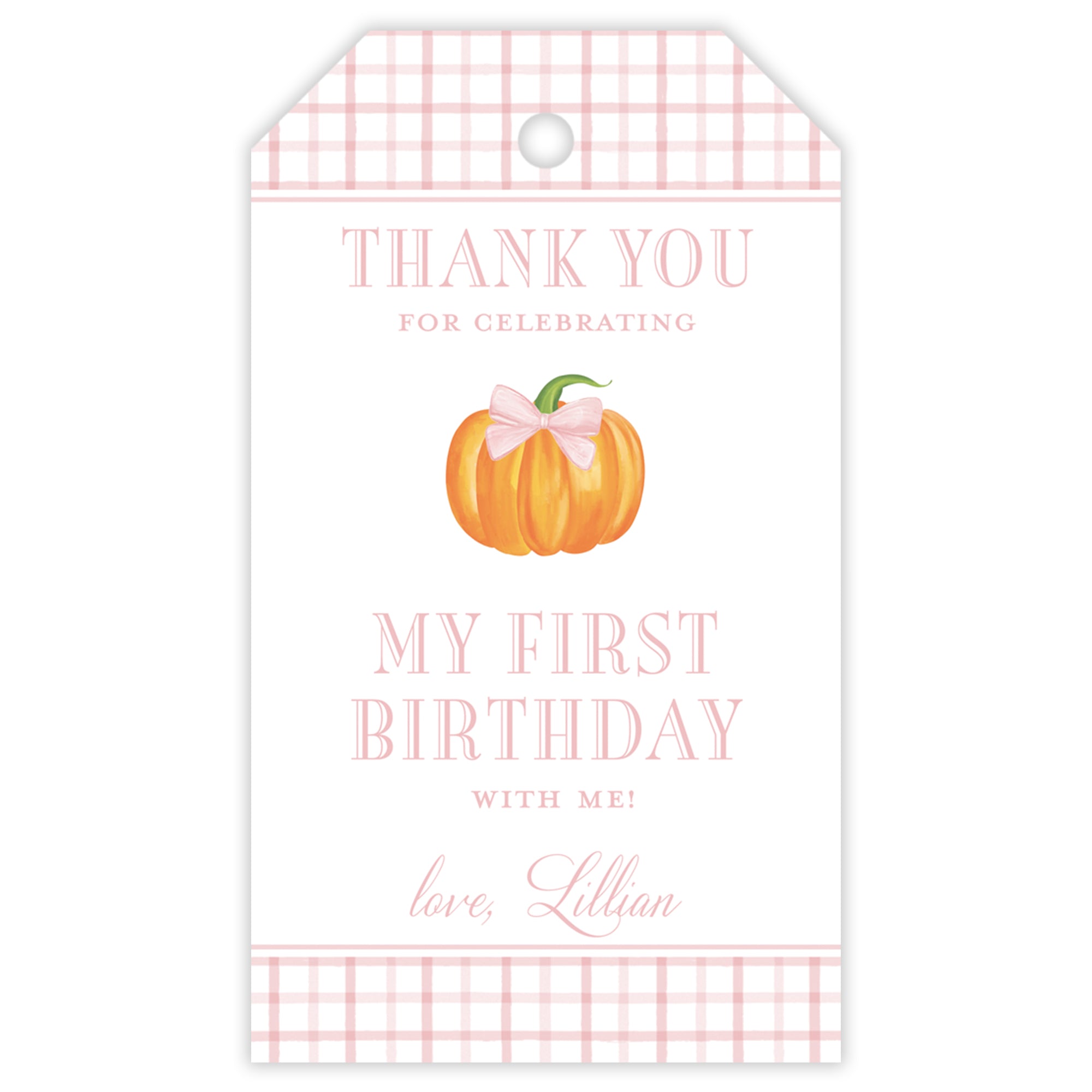 All Pink Fall Pumpkin Party Favor Tag