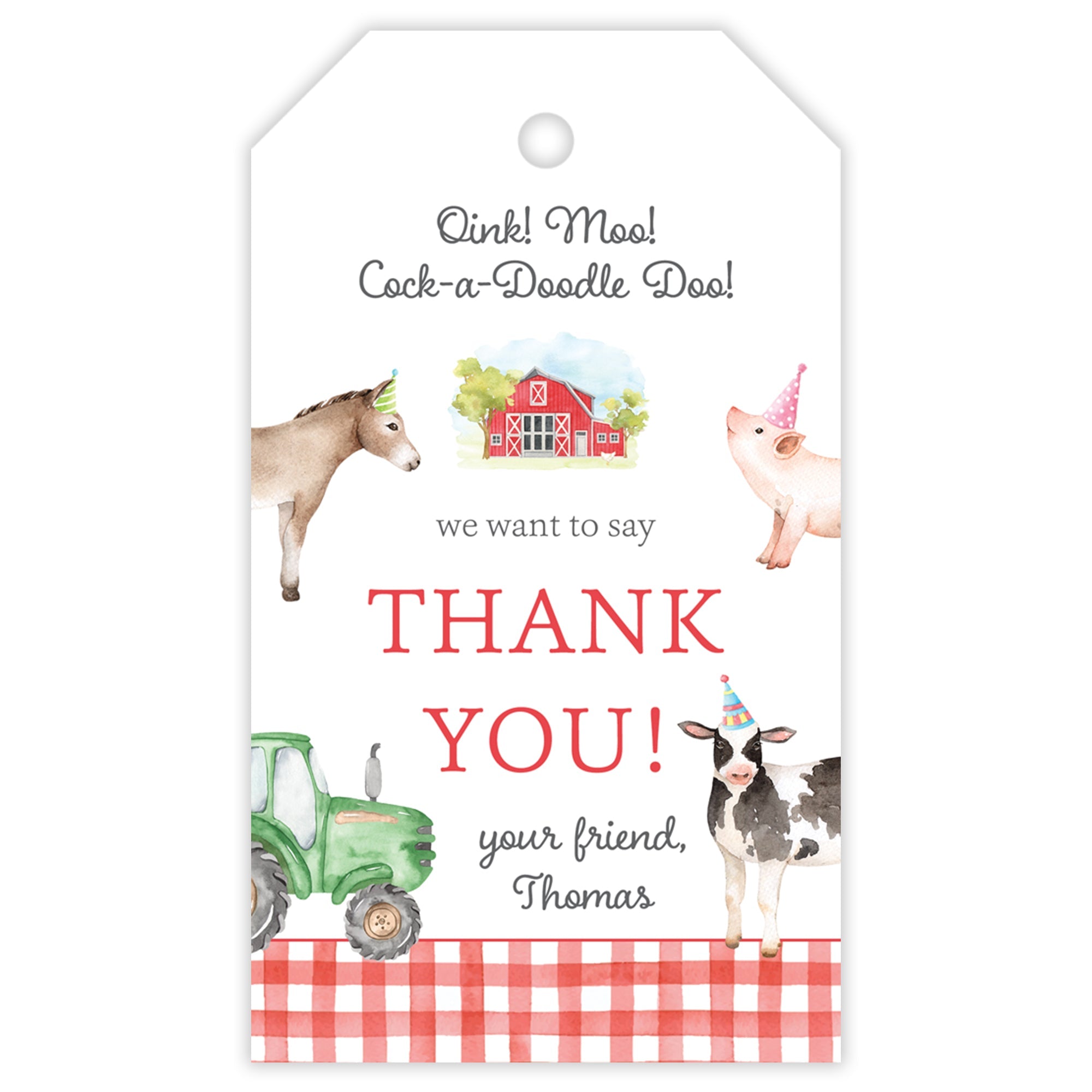 Red Farm Animal Party Favor Tag