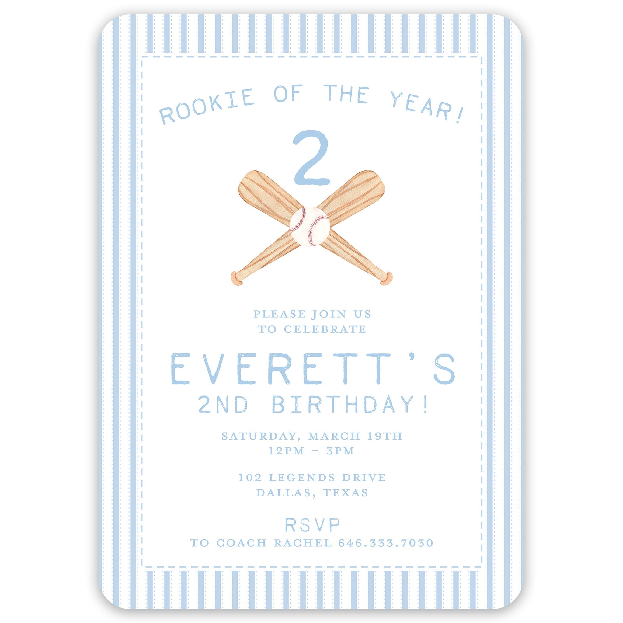 Rookie Of The Year Baseball Birthday Invitation