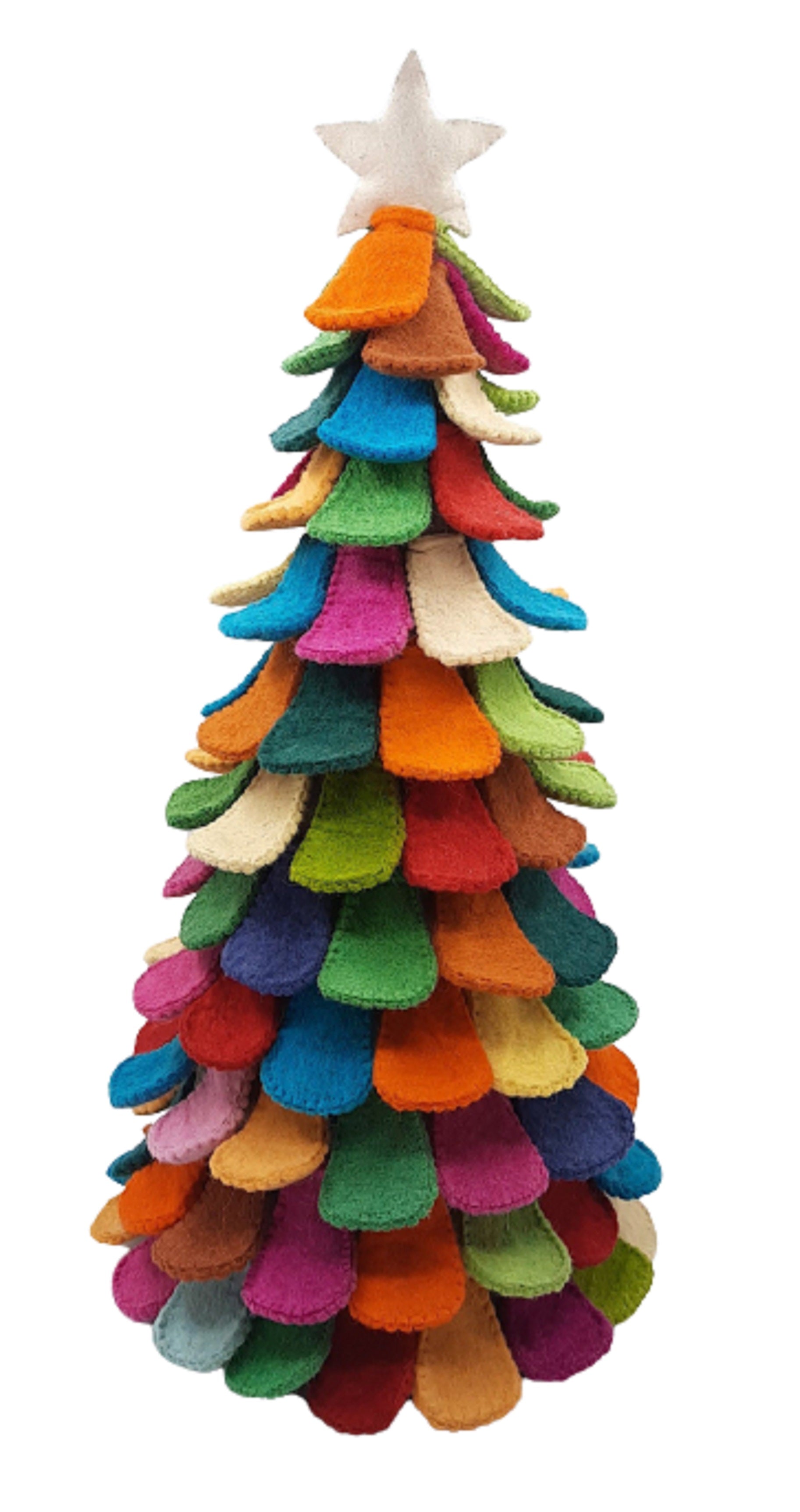 26" Handmade Multicolor Christmas Tree In Hand Felted Wool - Extra Large