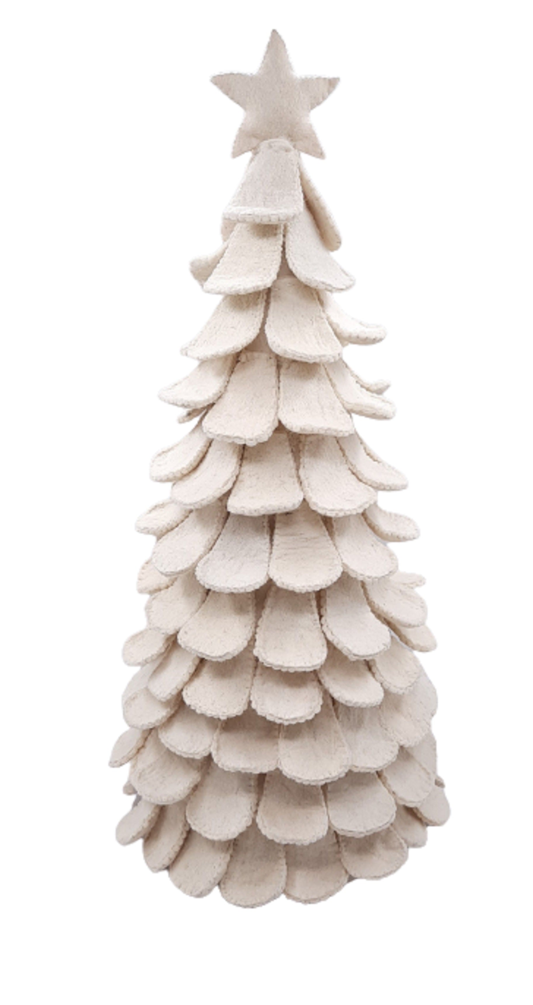 Handmade Cream Tabletop Christmas Tree In Hand Felted Wool- Xl- 26"