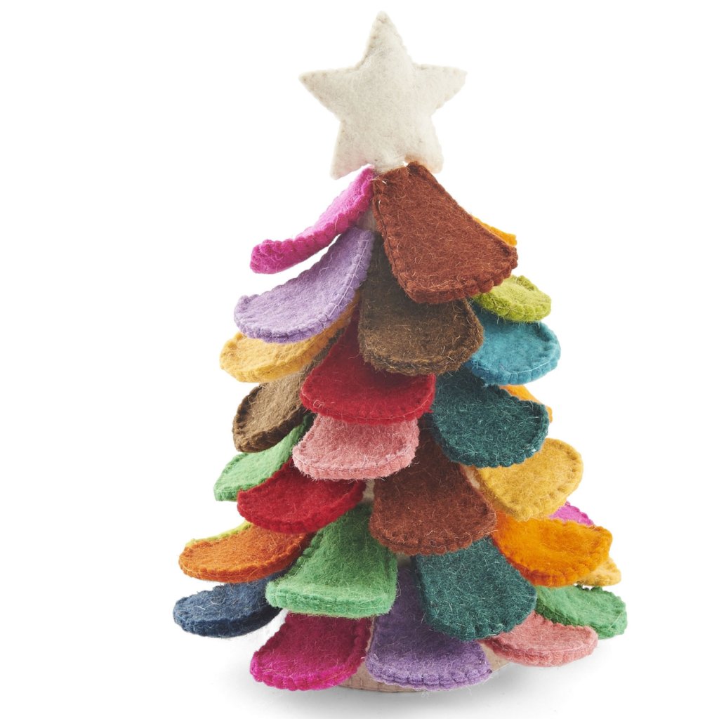 Handmade Multicolor Tabletop Christmas Tree In Hand Felted Wool