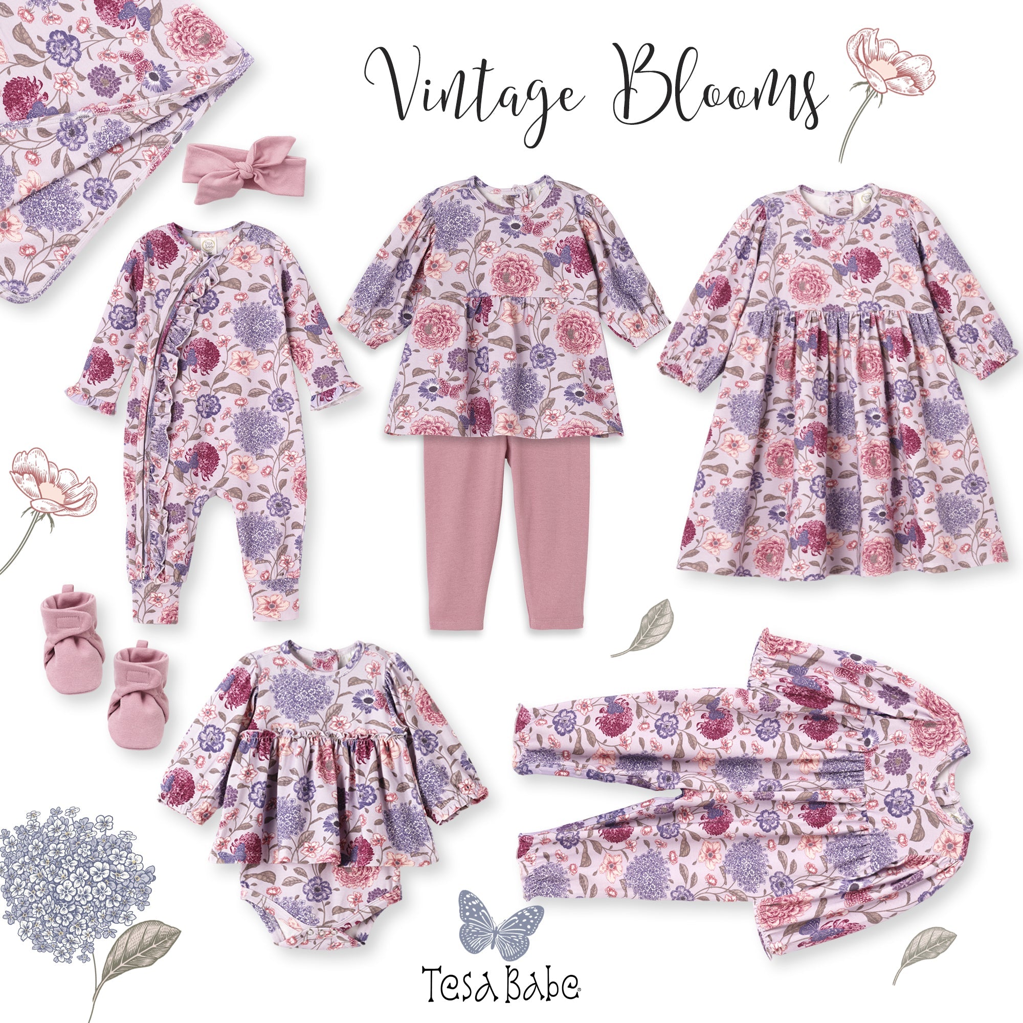 Floral Empire Baby Girl Romper – Bamboo Vintage Bloom Ruffle