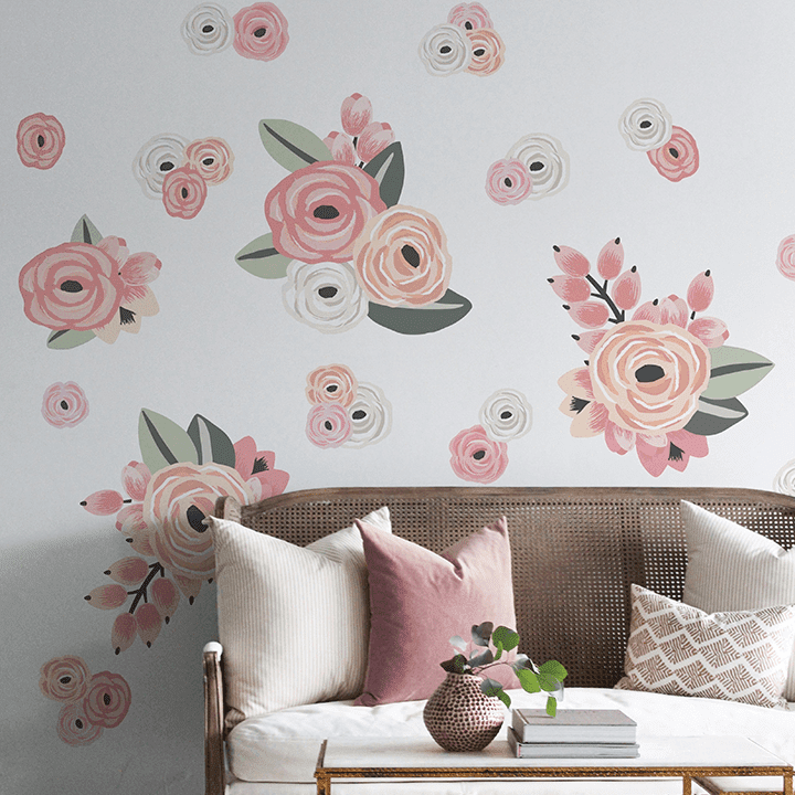 Faded Pink Graphic Flower Wall Decals