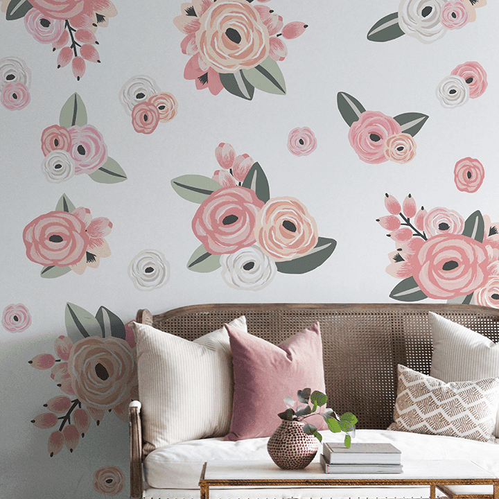 Faded Pink Graphic Flower Wall Decals