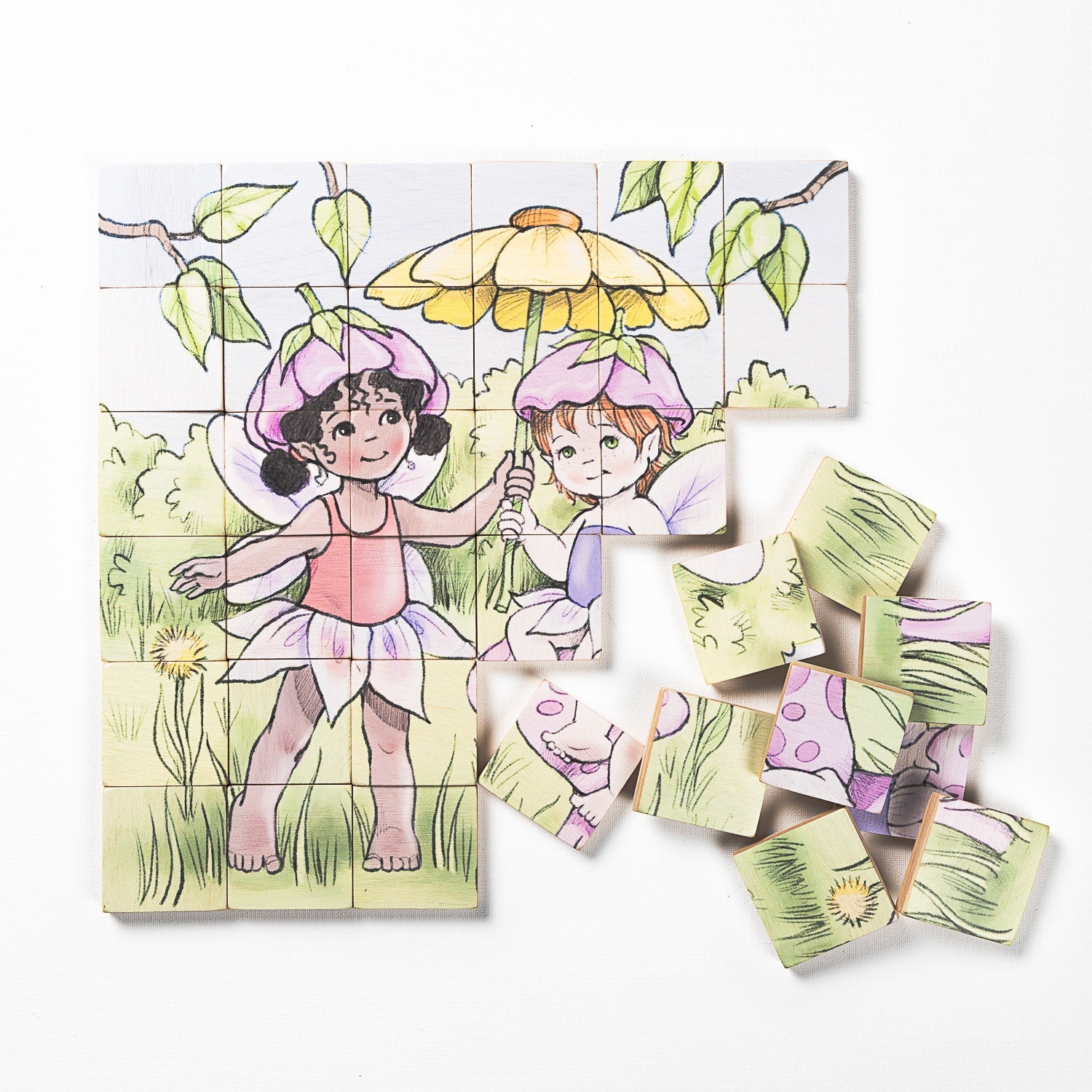 Magic Magnetic Wooden Puzzle With Cotton Bag - Playful Fairies | Made In The Canada | Printed With Non-toxic Ink In The Usa 🇺🇸