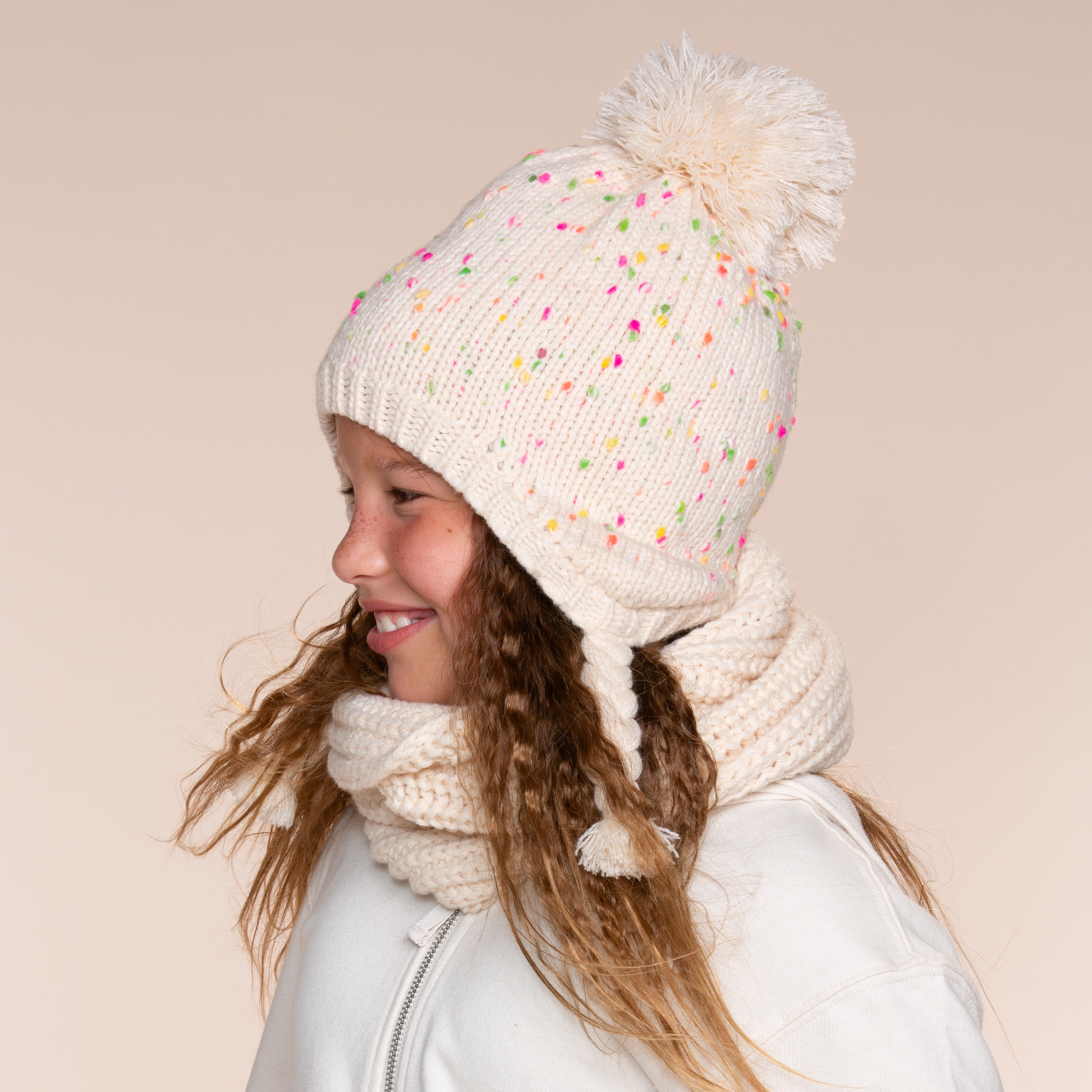 Girls Warm Knit Earflap Hat, Fleece Lined Cold-weather Essential For Kids 1-12 Years