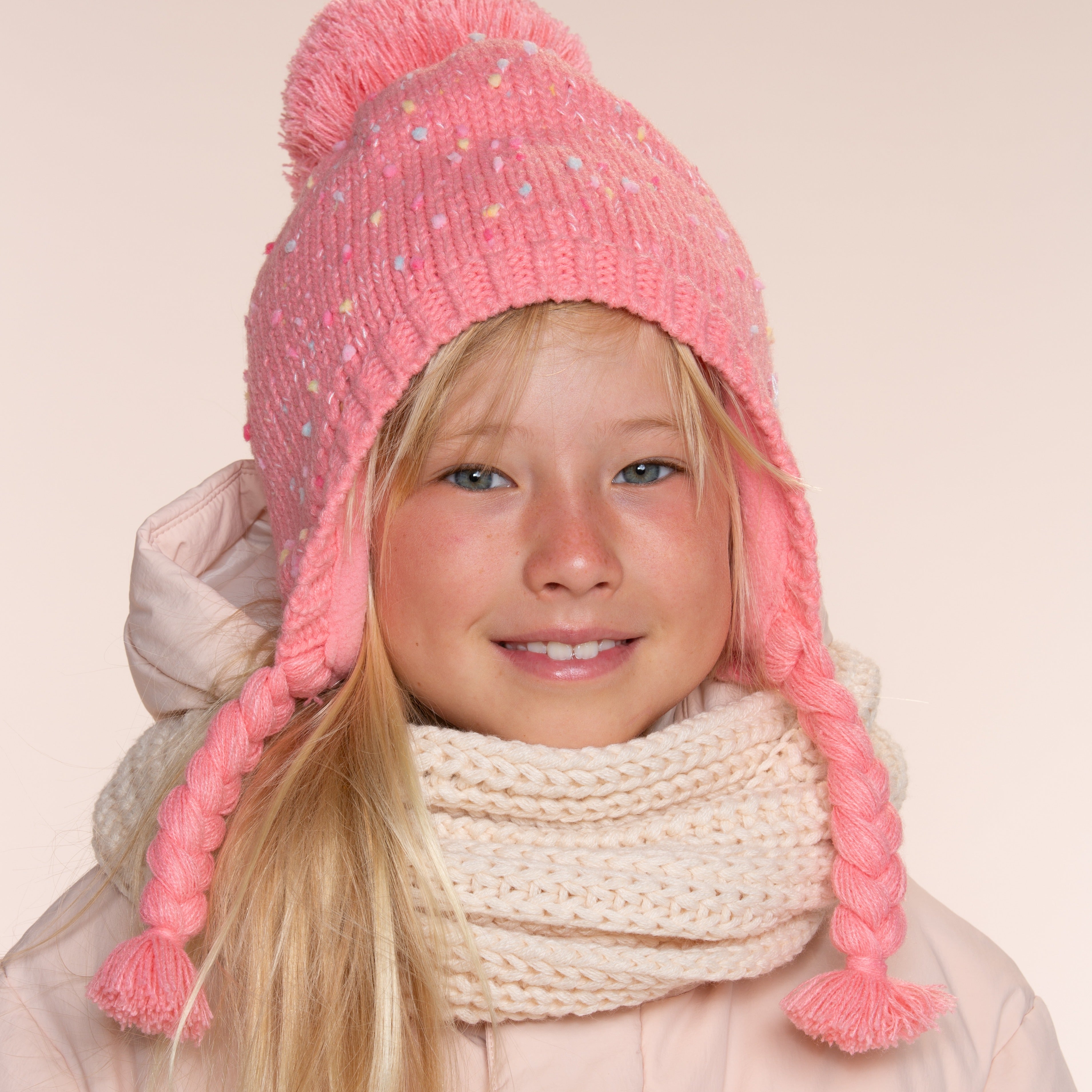 Girls Warm Knit Earflap Hat, Fleece Lined Cold-weather Essential For Kids 1-12 Years