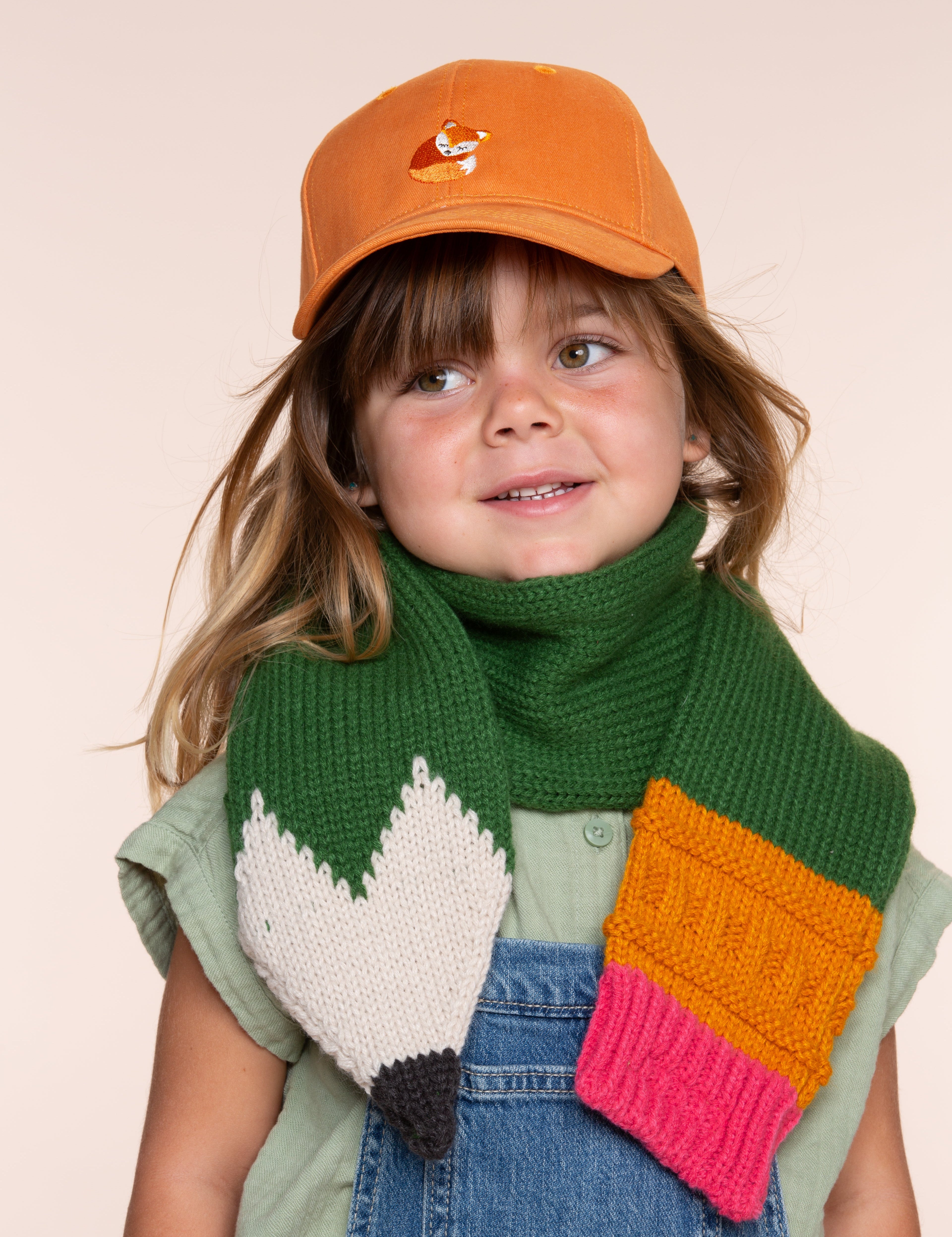 Kids Knitted Scarf- Pencil- Shaped- Forest Green - Unisex, Children 3-8y