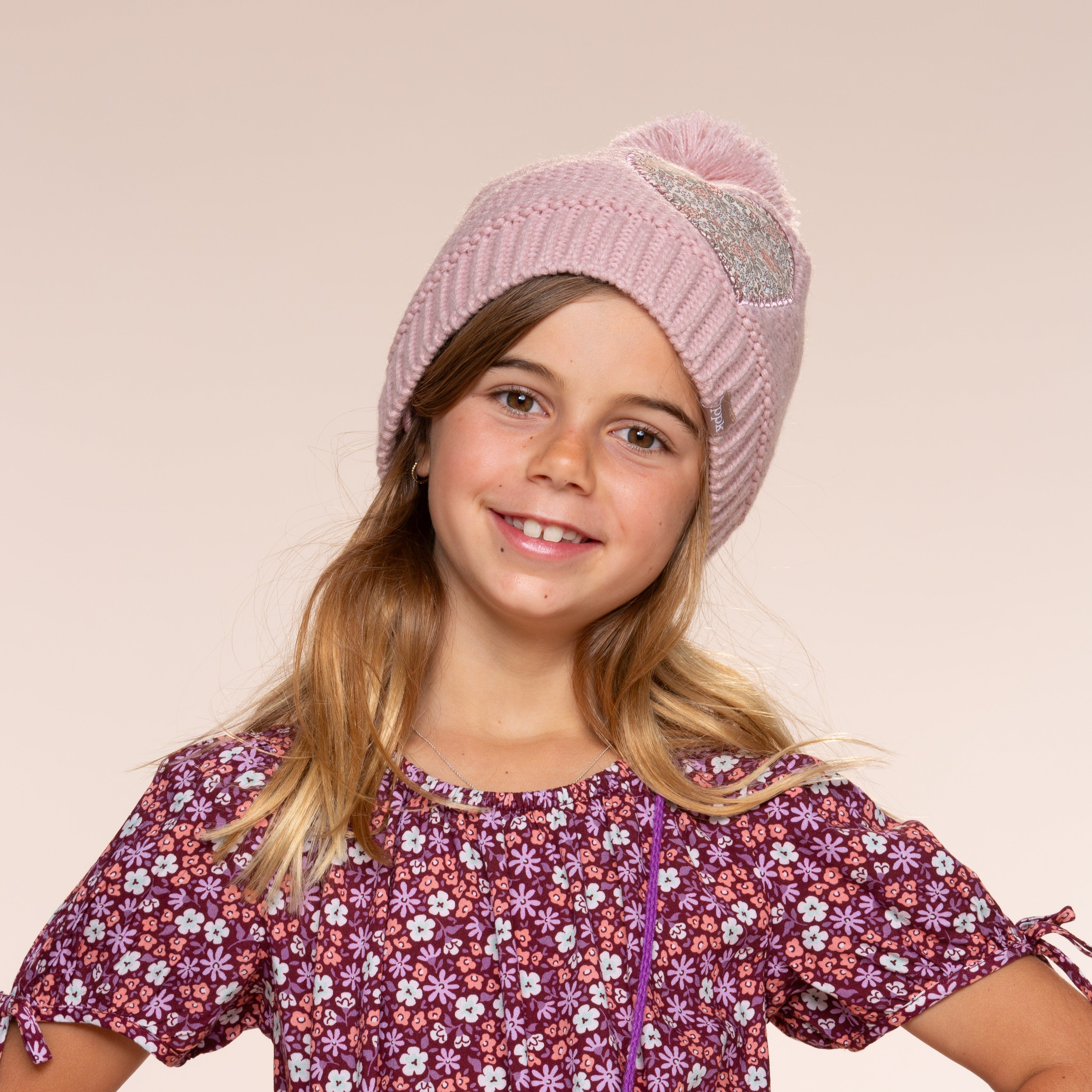 Girls Knit Heart Beanie Mittens 2pc Set With Cute Rabbit Mittens Soft Fleece-lined, Age 4-6