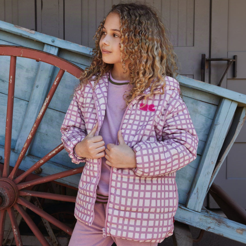 Recycled Nylon Pink Grid Puffer