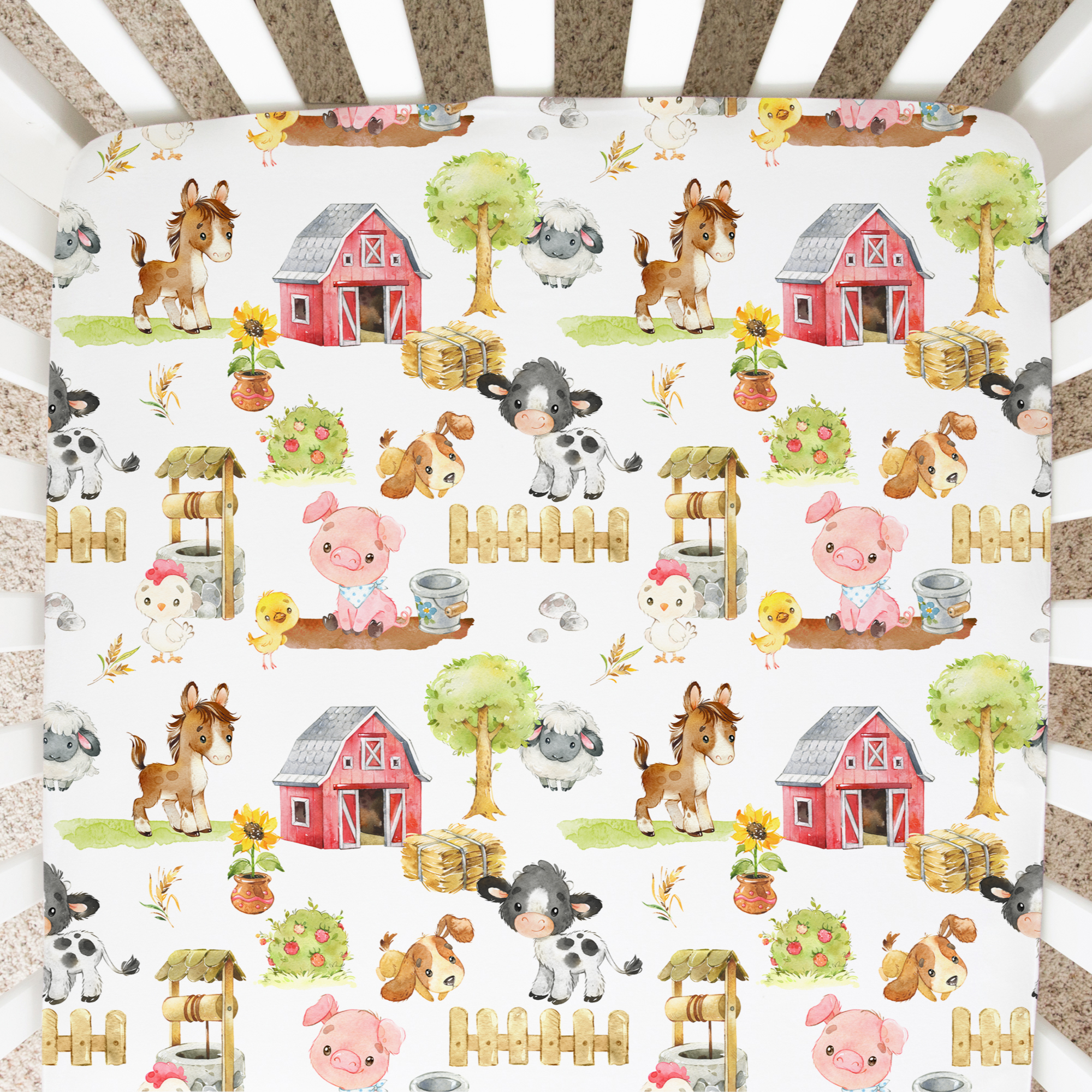 Farm Animals Fitted Crib Sheet