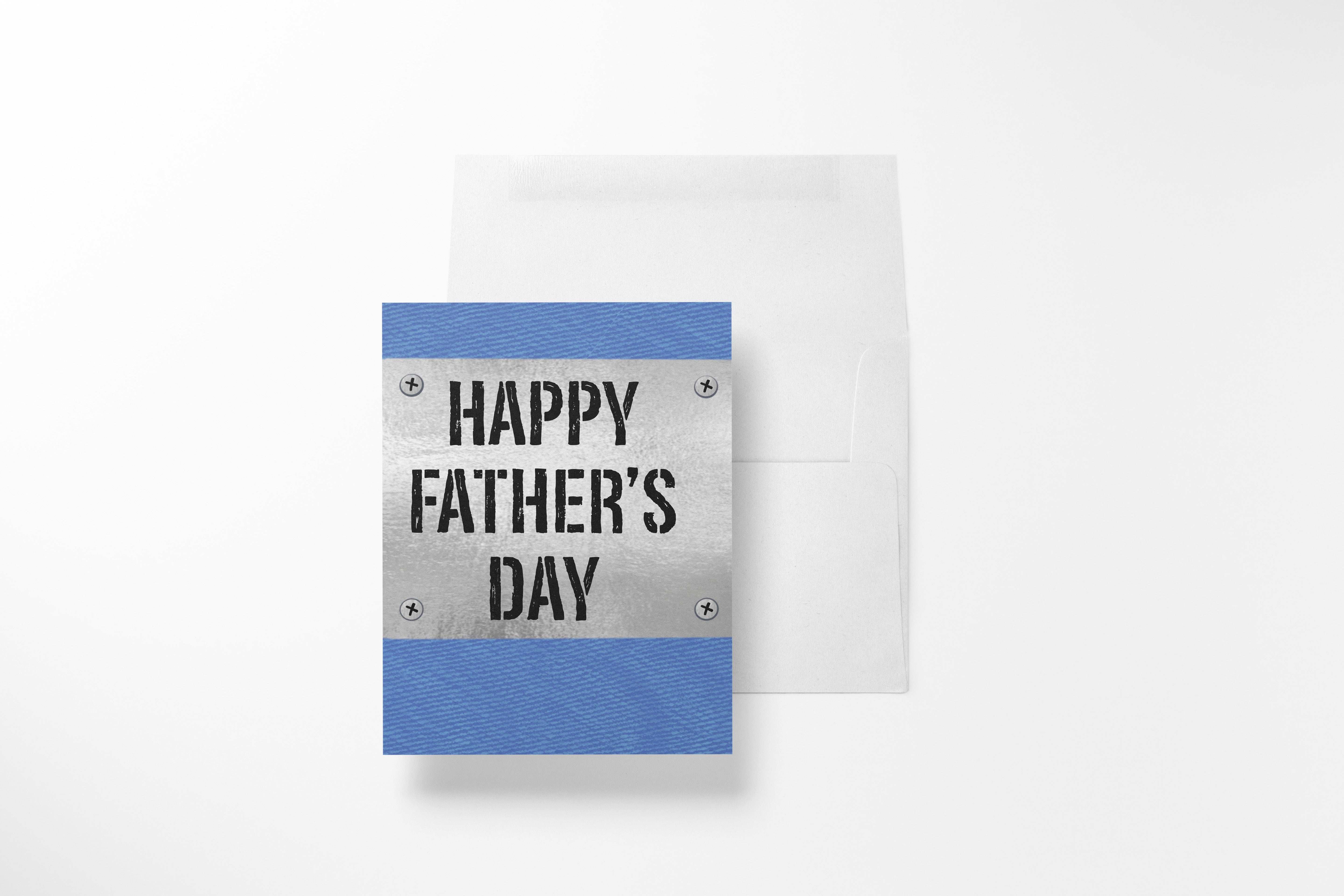 Happy Father’s Day Greeting Card | Blue Denim With Metal Sign Design