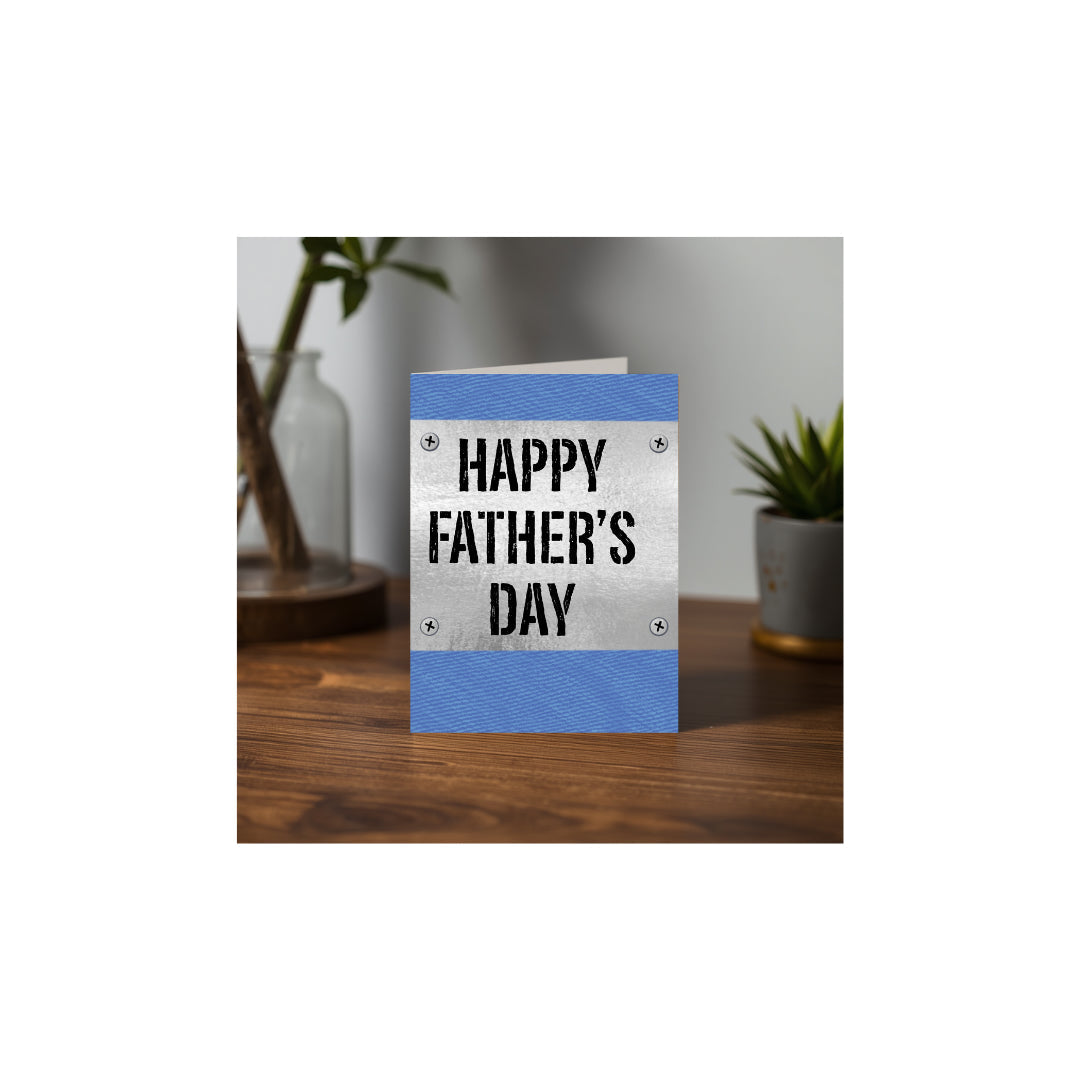 Happy Father’s Day Greeting Card | Blue Denim With Metal Sign Design
