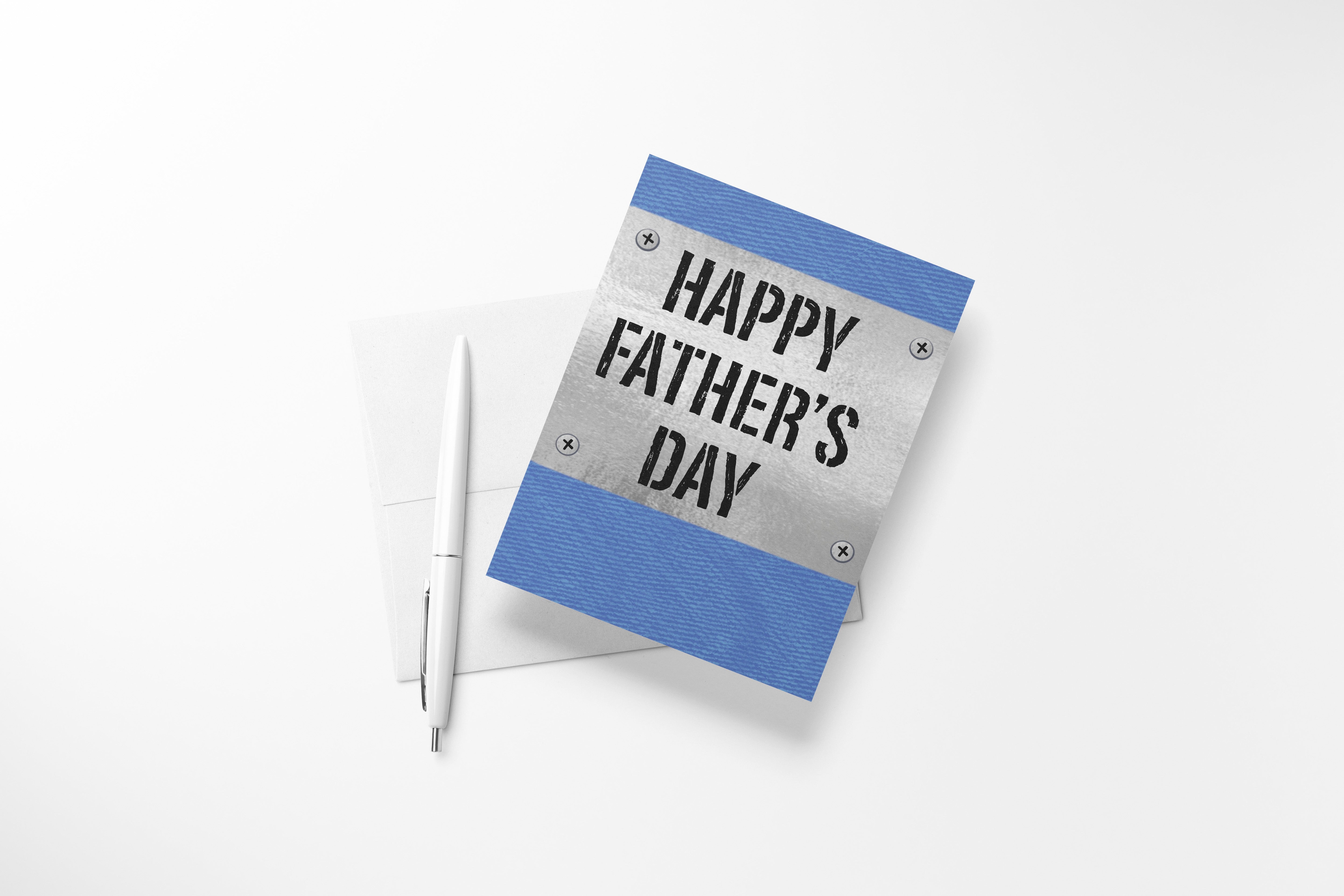 Happy Father’s Day Greeting Card | Blue Denim With Metal Sign Design