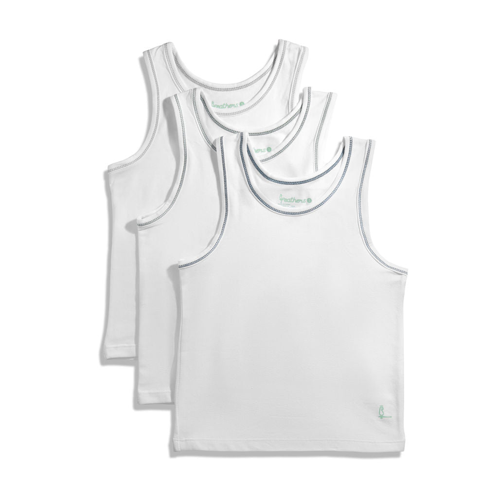 Feathers Boys White Tank Top 100% Cotton Tagless Undershirts 3-pack