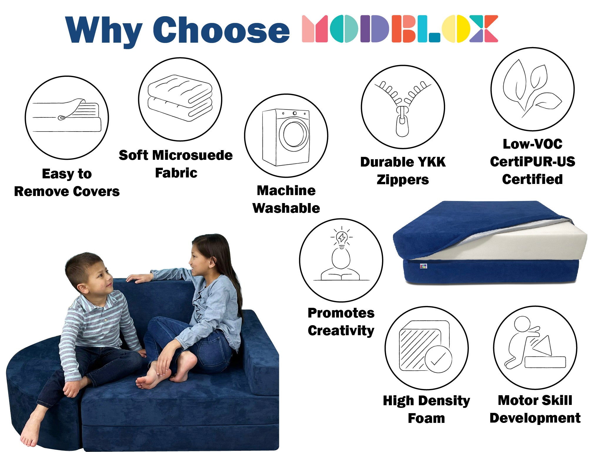 5 Piece Soft Furniture Playset Modular Microsuede Foam Play Couch For Creative Kids